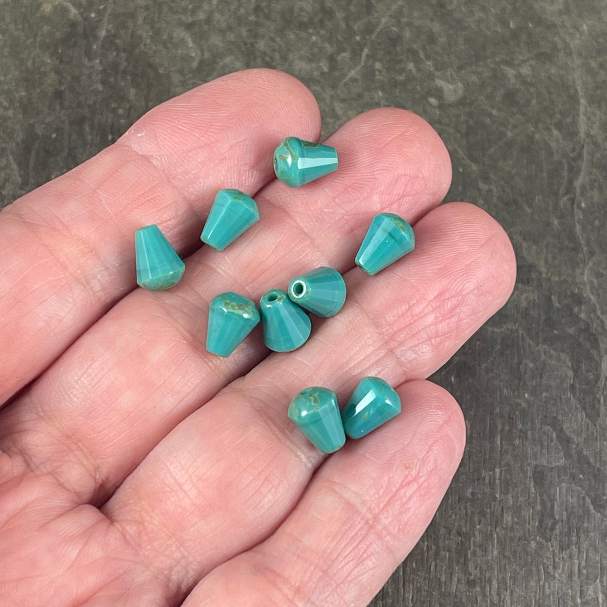 Czech Glass Beads - 8mm Turquoise Beveled Tear Drops, Faceted Turquoise Teardrop with Light Picasso (DRO/RJ-2461) * Qty. 15