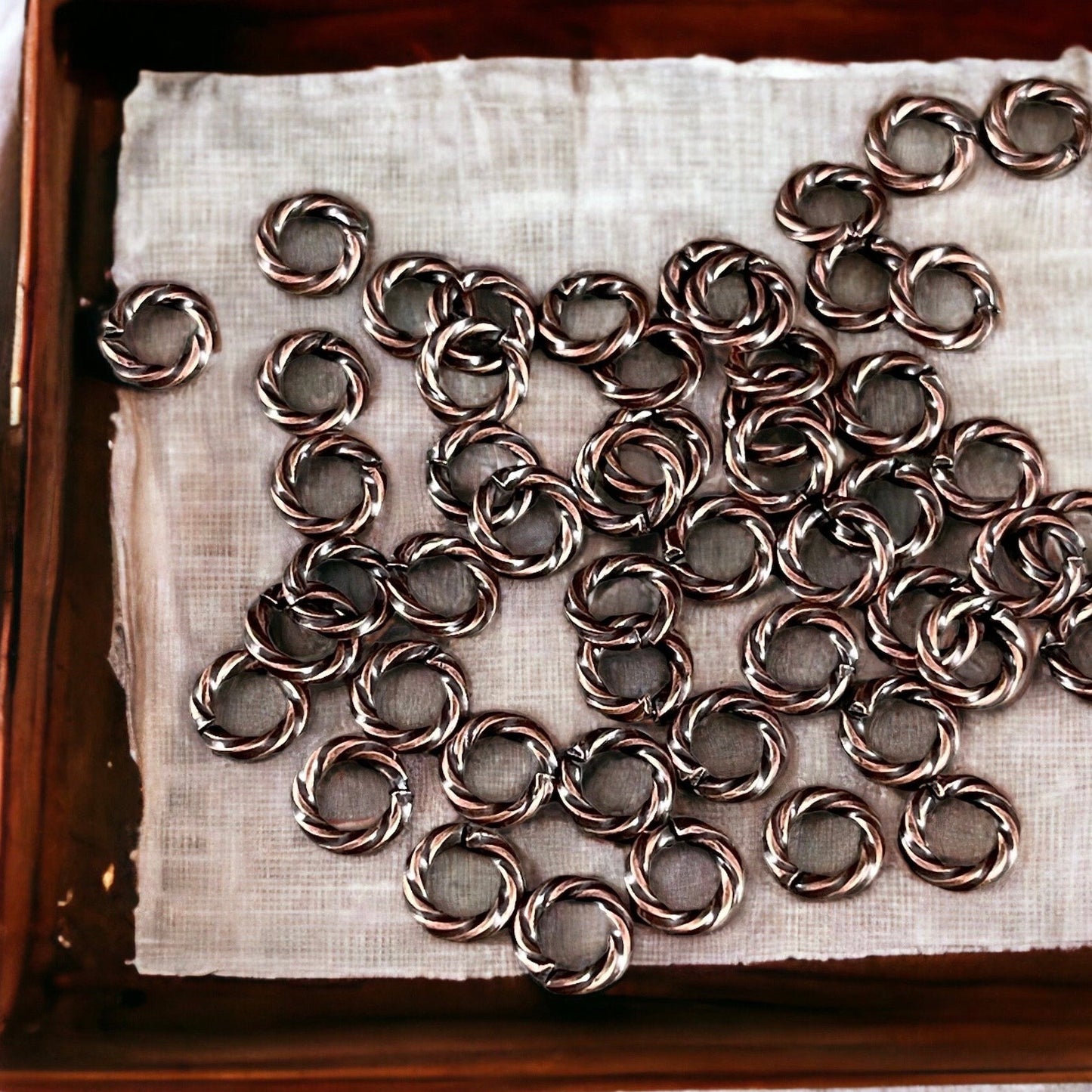 6mm Twisted Jump Rings, 16g Antiqued Copper Decorative Open Jump Rings (5044) * Qty. 100