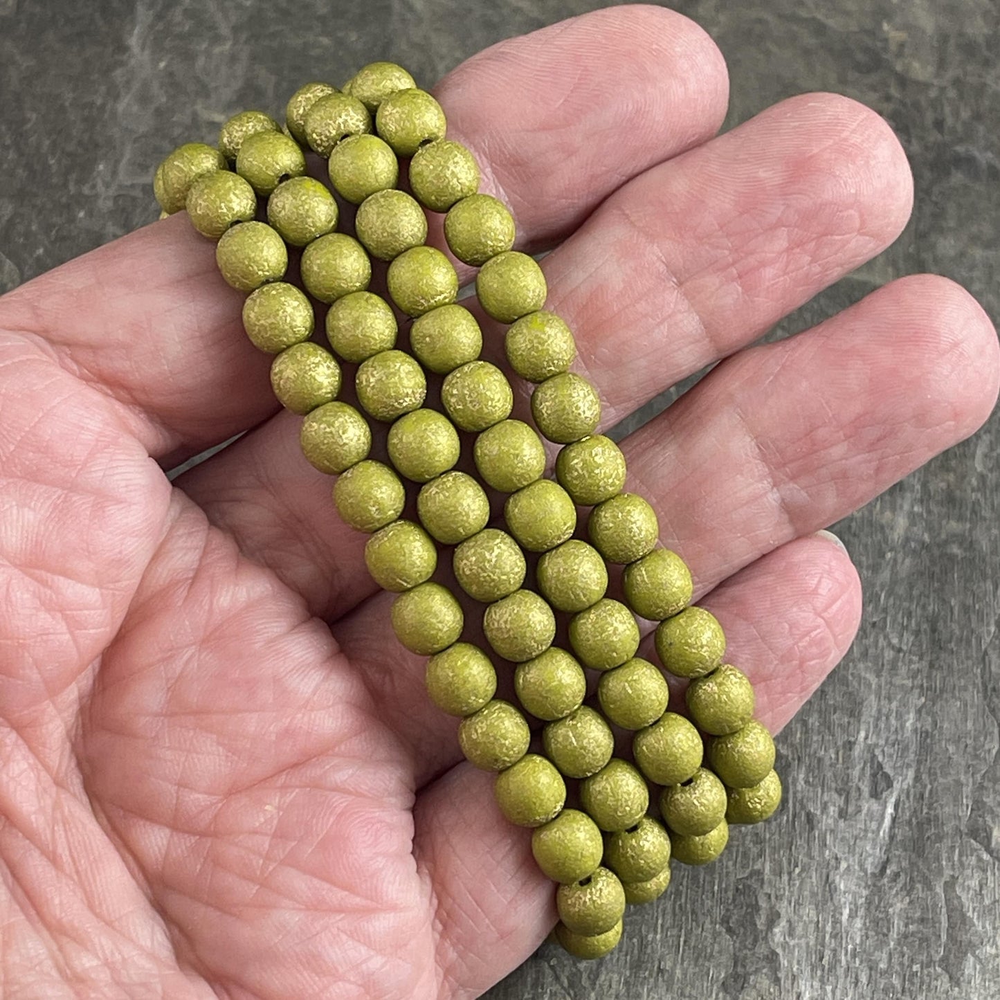 Czech Glass Beads - Olive Green 6mm Round Beads, Matte Olive Green with Gold Wash (D6/N-069) * Qty 30
