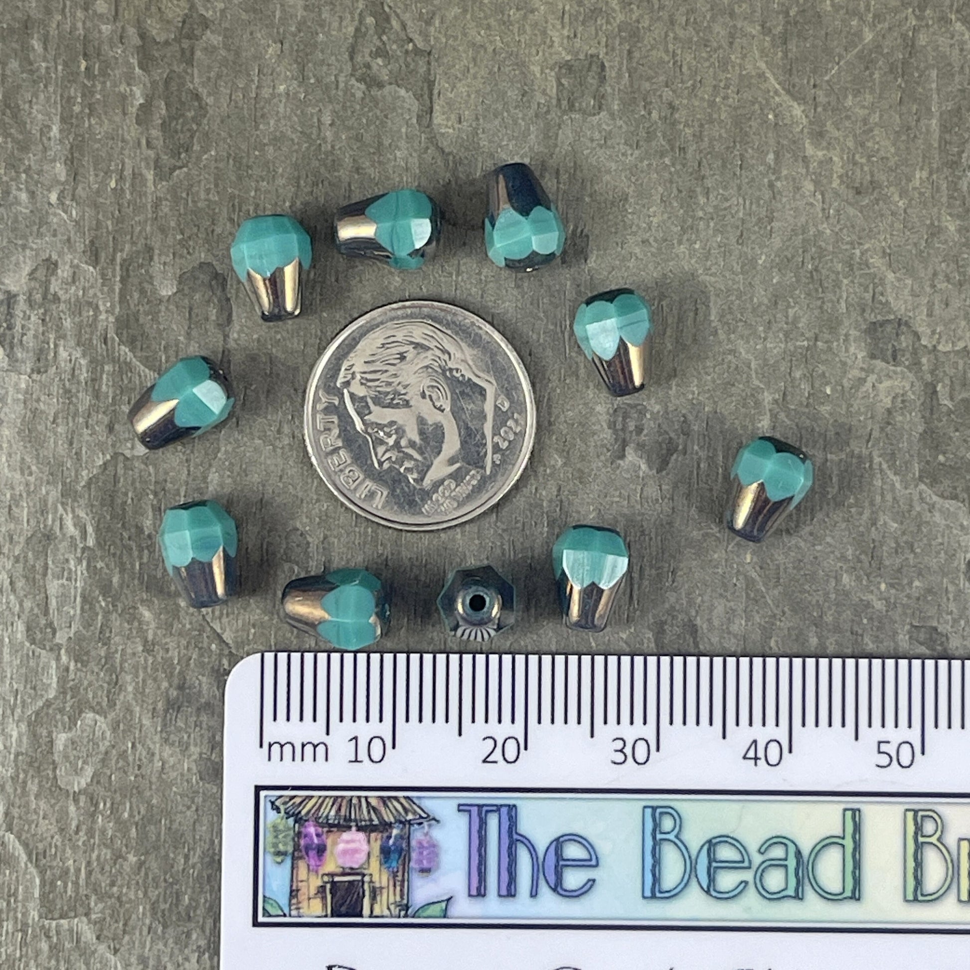 Czech Glass Beads - 8mm Faceted Teardrops, Opaque Teal with Metallic Picasso (DRO/RJ-2507) * Qty. 15