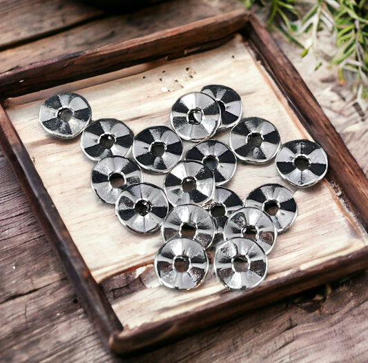Wavy Spacer Beads - Nickel Free Silver Plated Metal Beads - 7mm Disc Spacers Thin Wavy Spacer Beads (A101871-AS) * Qty. 200