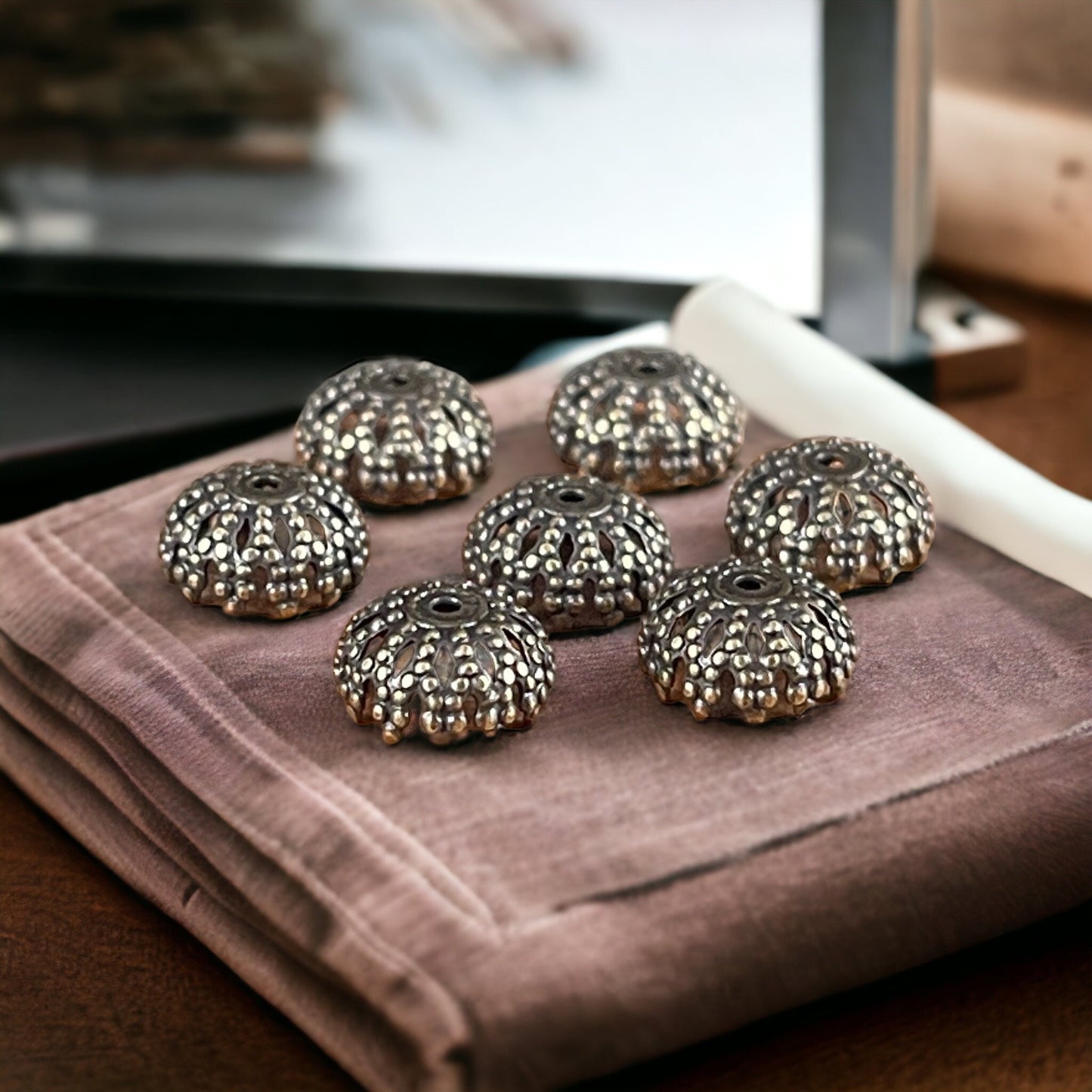 8mm Filigree Bead Caps, Antiqued Brass (BC-5609) * Qty. 20