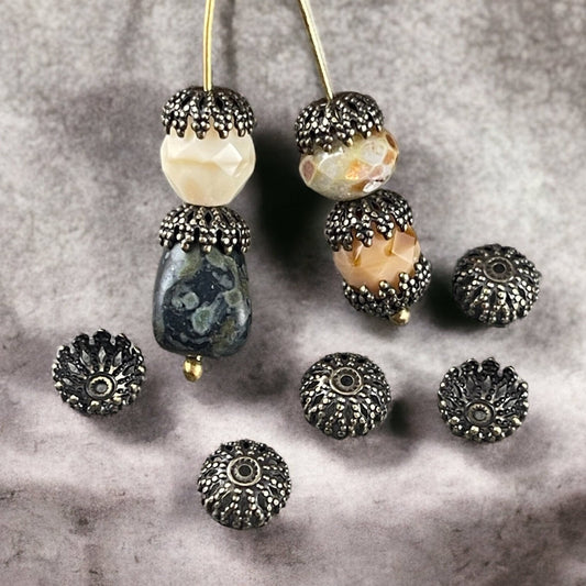 8mm Bronze Filigree Bead Caps, Fancy Domed Antiqued Brass Bead Caps (BC-5609) * Qty. 20