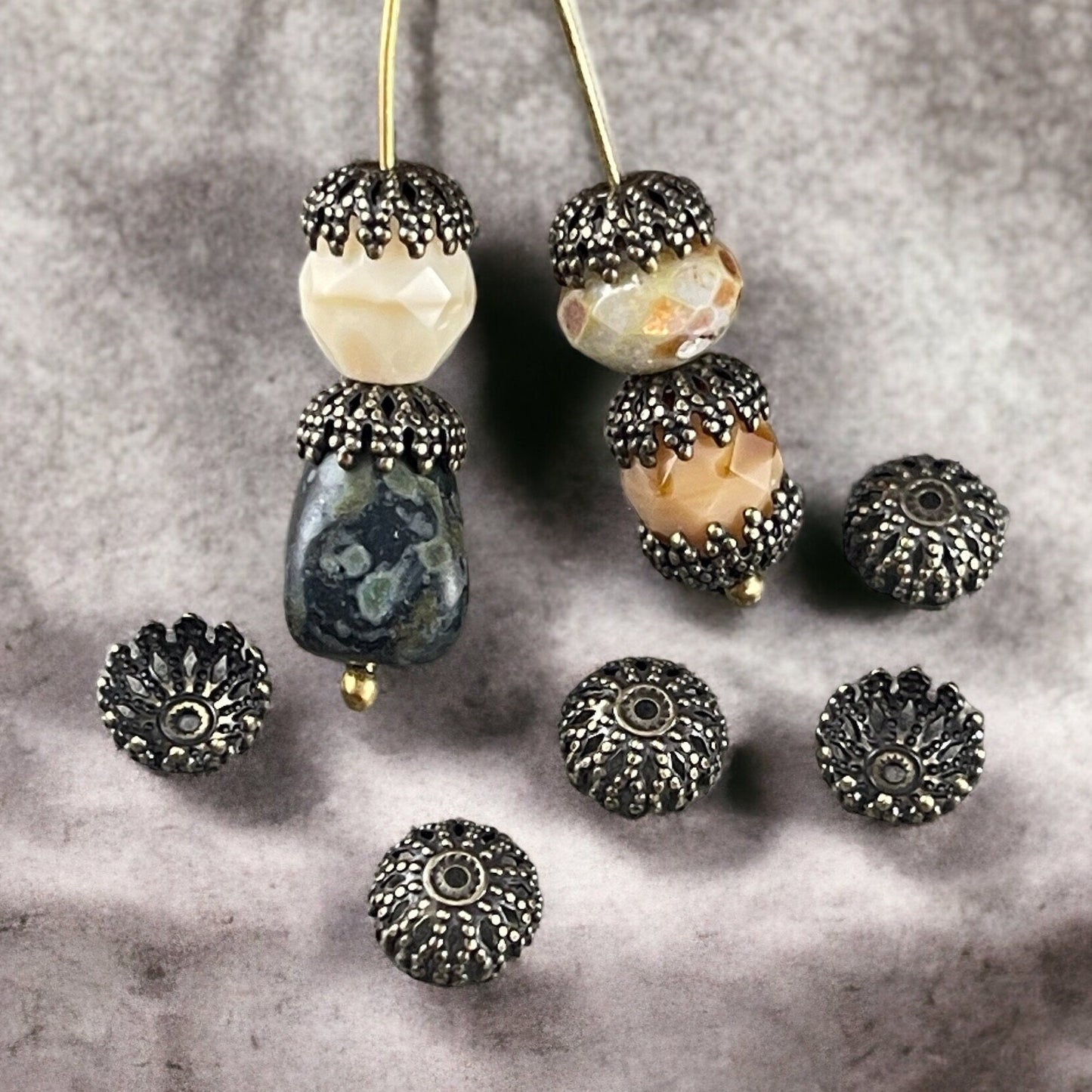 8mm Filigree Bead Caps, Antiqued Brass (BC-5609) * Qty. 20