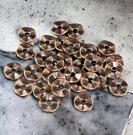 Wavy Spacer Beads Nickel Free Antiqued Copper Metal Beads - 7mm Disc Spacers Thin Wavy Spacer Beads (A101871-R) * Qty. 100