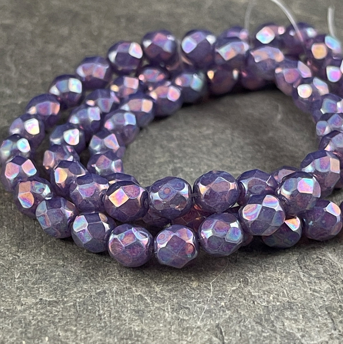 Czech Glass Beads - 6mm Faceted Round, Purple Glass with Mother of Pearl Finish (FP6/N-157) * Qty. 25