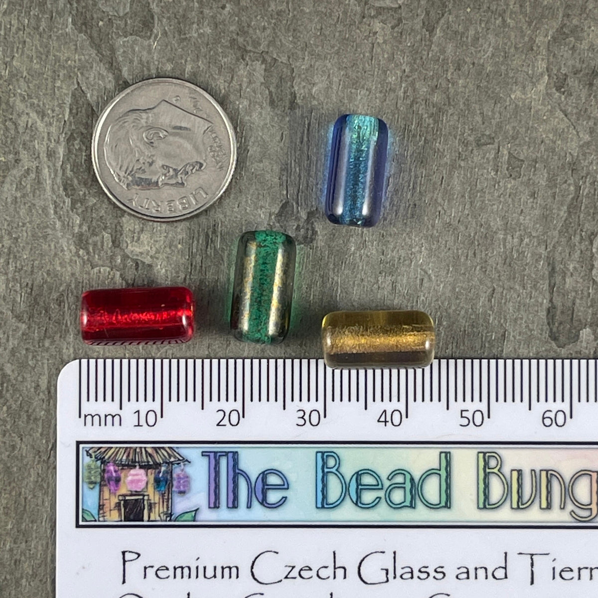 Czech Glass Beads - 14x7mm Large Hole Tube Bead, Gold Glass with AB Finish and Gold Lining, 2mm Hole (TUBE/N-0988) * Qty. 10