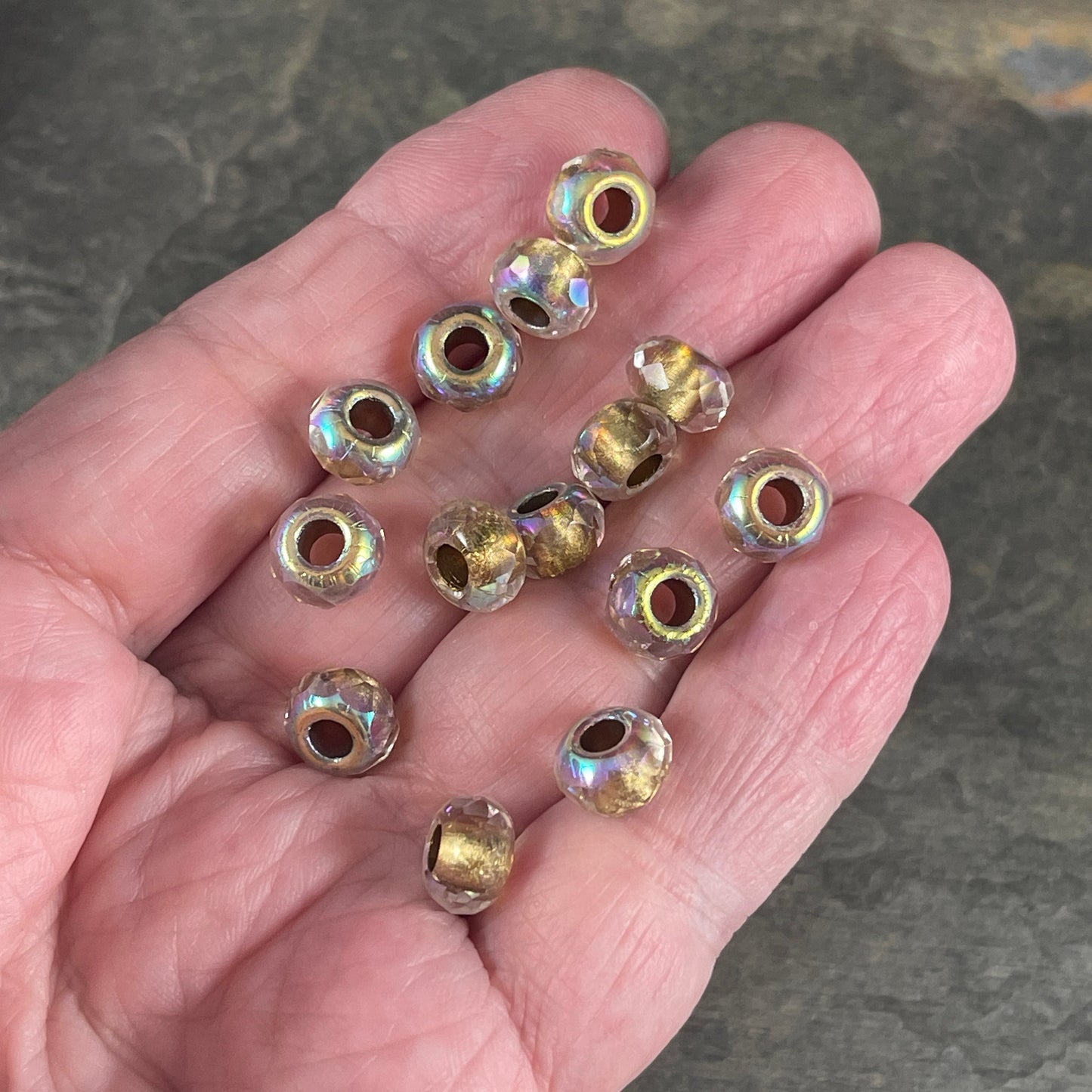 Czech Beads - 9x6mm Rondelle with 3.5mm hole, Transparent with Gold Core and AB Finish (ROL/N-1831) * 25 Beads