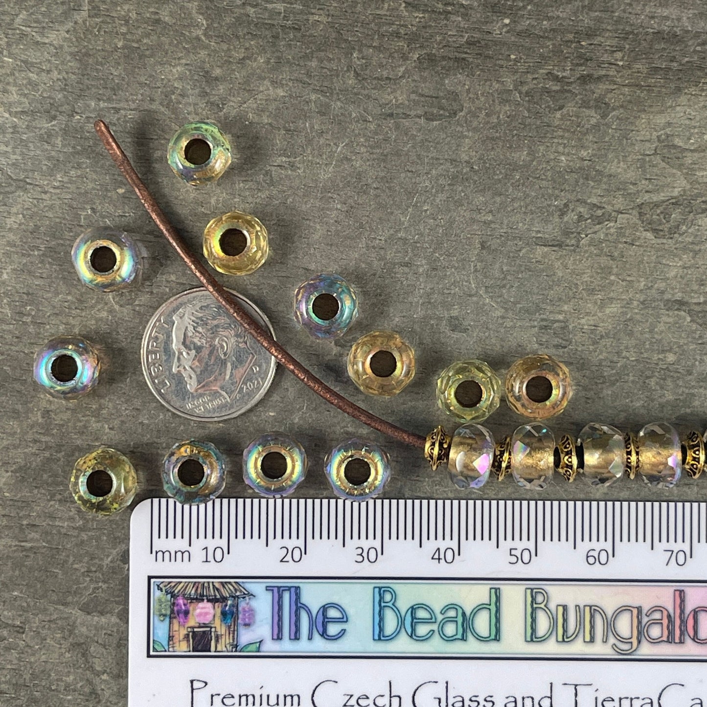 Czech Beads - 9x6mm Rondelle with 3.5mm hole, Transparent with Gold Core and AB Finish (ROL/N-1831) * 25 Beads