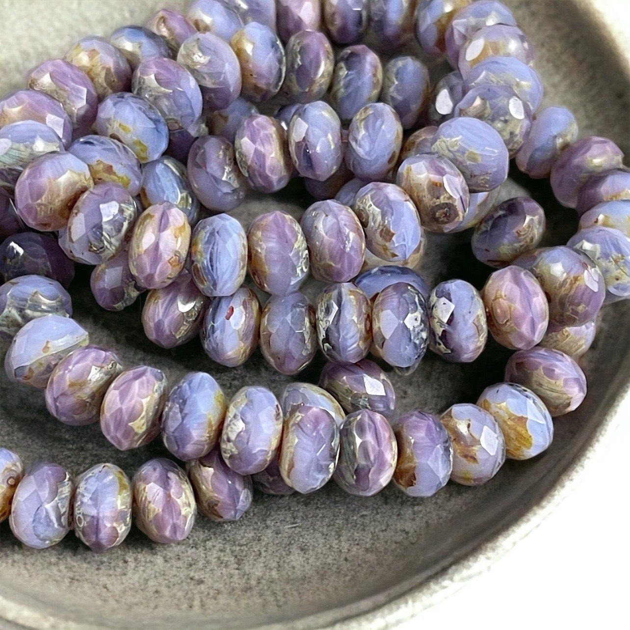 Purple Picasso Czech Glass Beads, 8x6mm Rondelle, Light Purple Lilac Picasso Beads (R8/RJ-2749) * Qty. 25