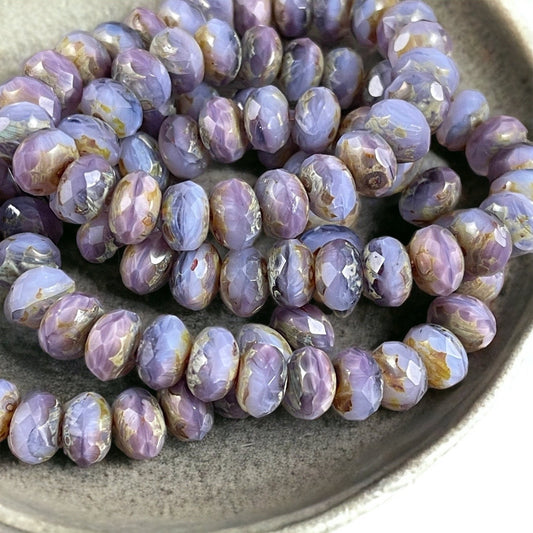 Purple Picasso Czech Glass Beads, 8x6mm Rondelle, Light Purple Lilac Picasso Beads (R8/RJ-2749) * Qty. 25