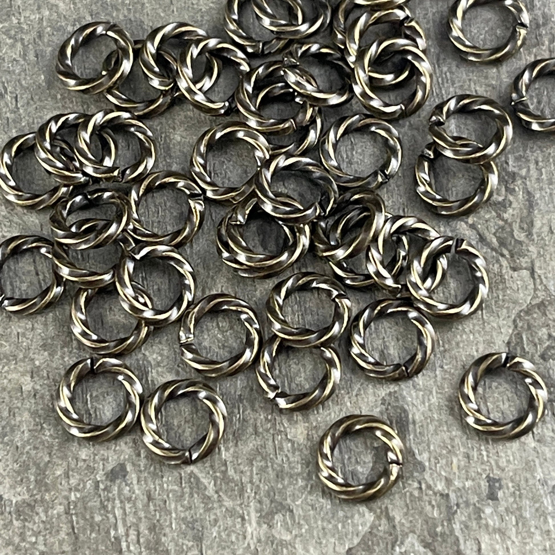 6mm Twisted Jumprings ~ Antiqued Brass 16 gauge Decorative, Open Jump Rings (FM/5042) * Qty. 50 or 100