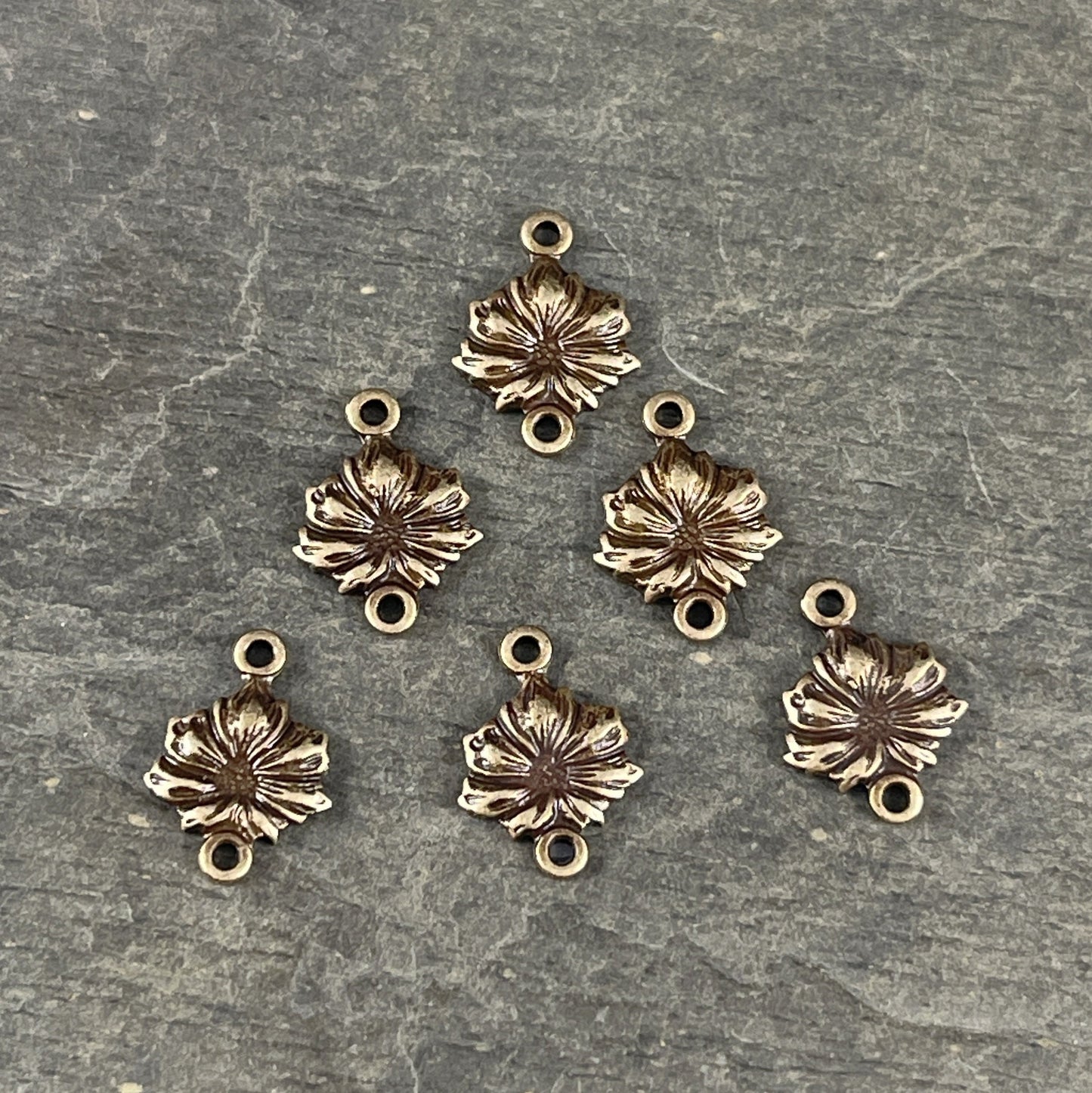 11x8mm Oxidized Brass Detailed Flower Link for Jewelry (VJS/C85) * Qty. 4
