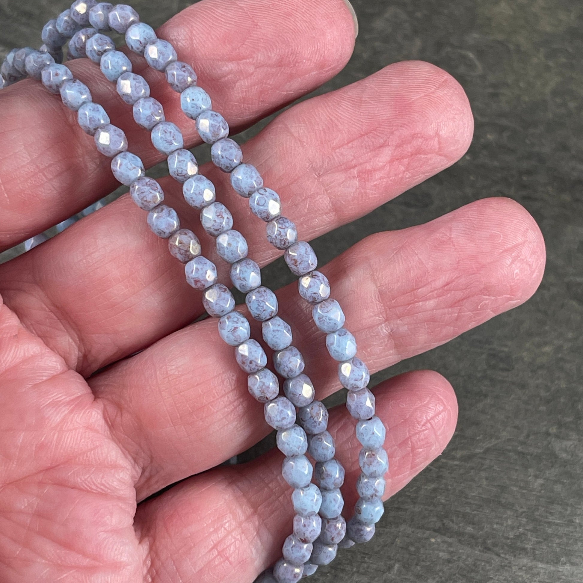 4mm Thistle Picasso Faceted Round Beads ~ Light Opaque Purple Glass with Marbled Lavender Picasso (FP4/N-084) * Qty 50
