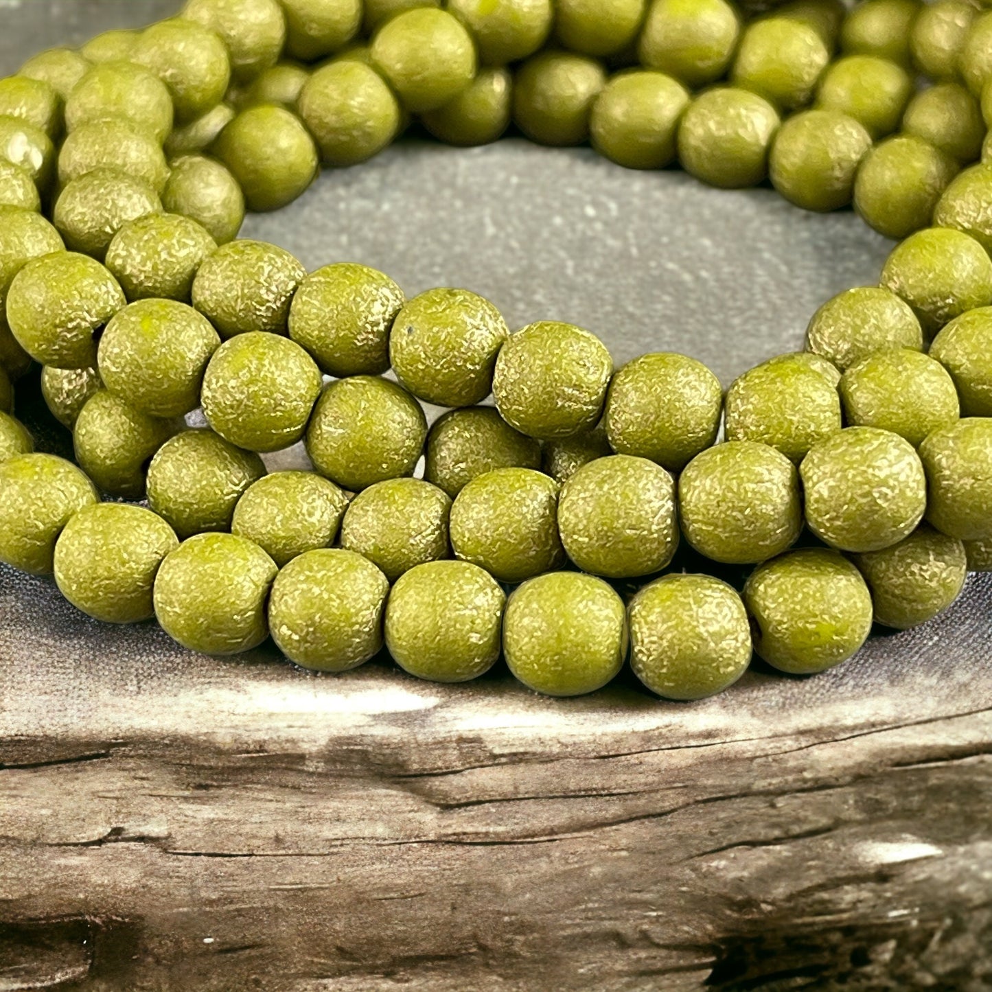 Czech Glass Beads - Olive Green 6mm Round Beads, Matte Olive Green with Gold Wash (D6/N-069) * Qty 30