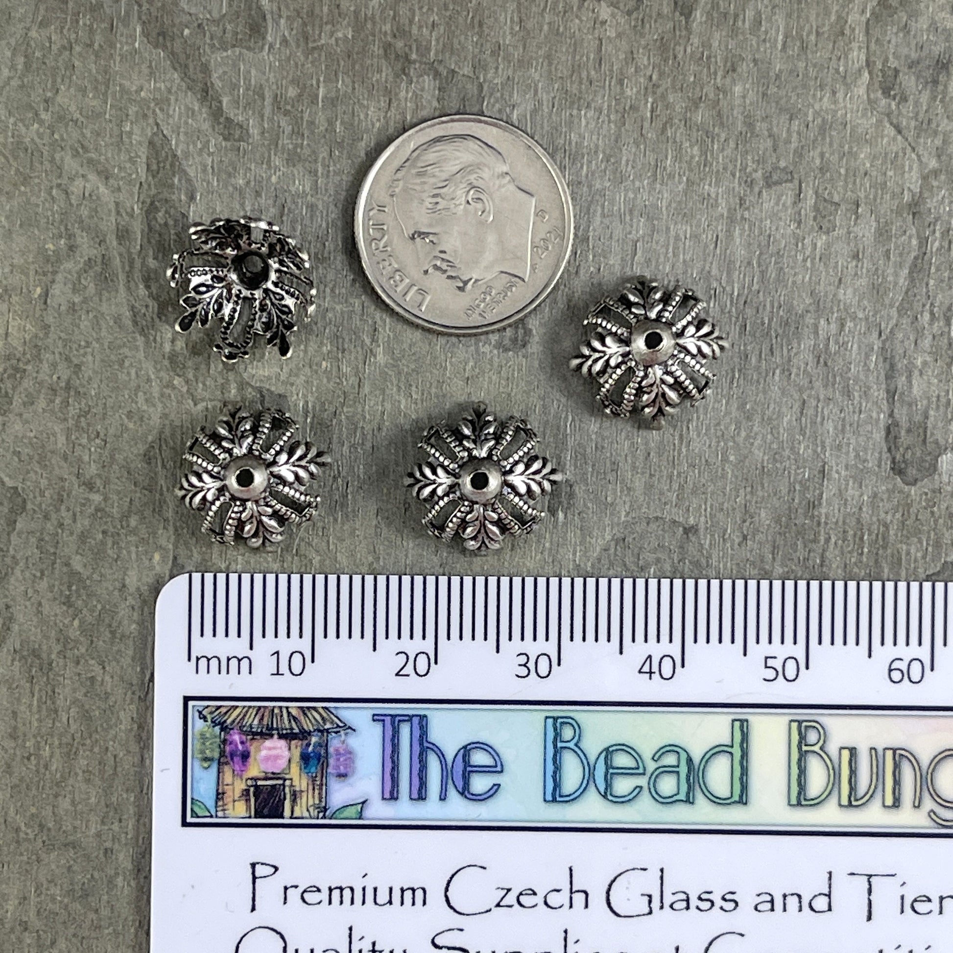 Antiqued Silver Floral Filigree Bead Caps ~ 12mm Ornate Victorian Bead Caps ~ Oxidized Silver Plated Brass (VJS/R373) * Qty. 4