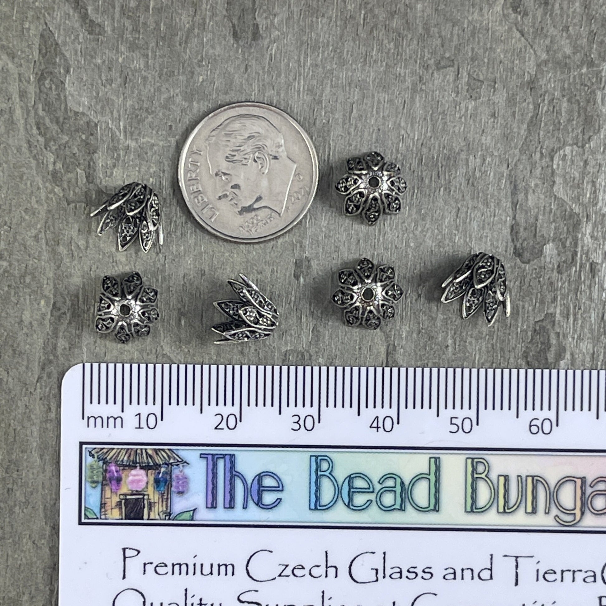 8mm Antiqued Silver Filigree Cone Shape Bead Caps ~ Oxidized Silver Plated Brass Tapered Bead Caps (VJS-W299) * Qty. 4