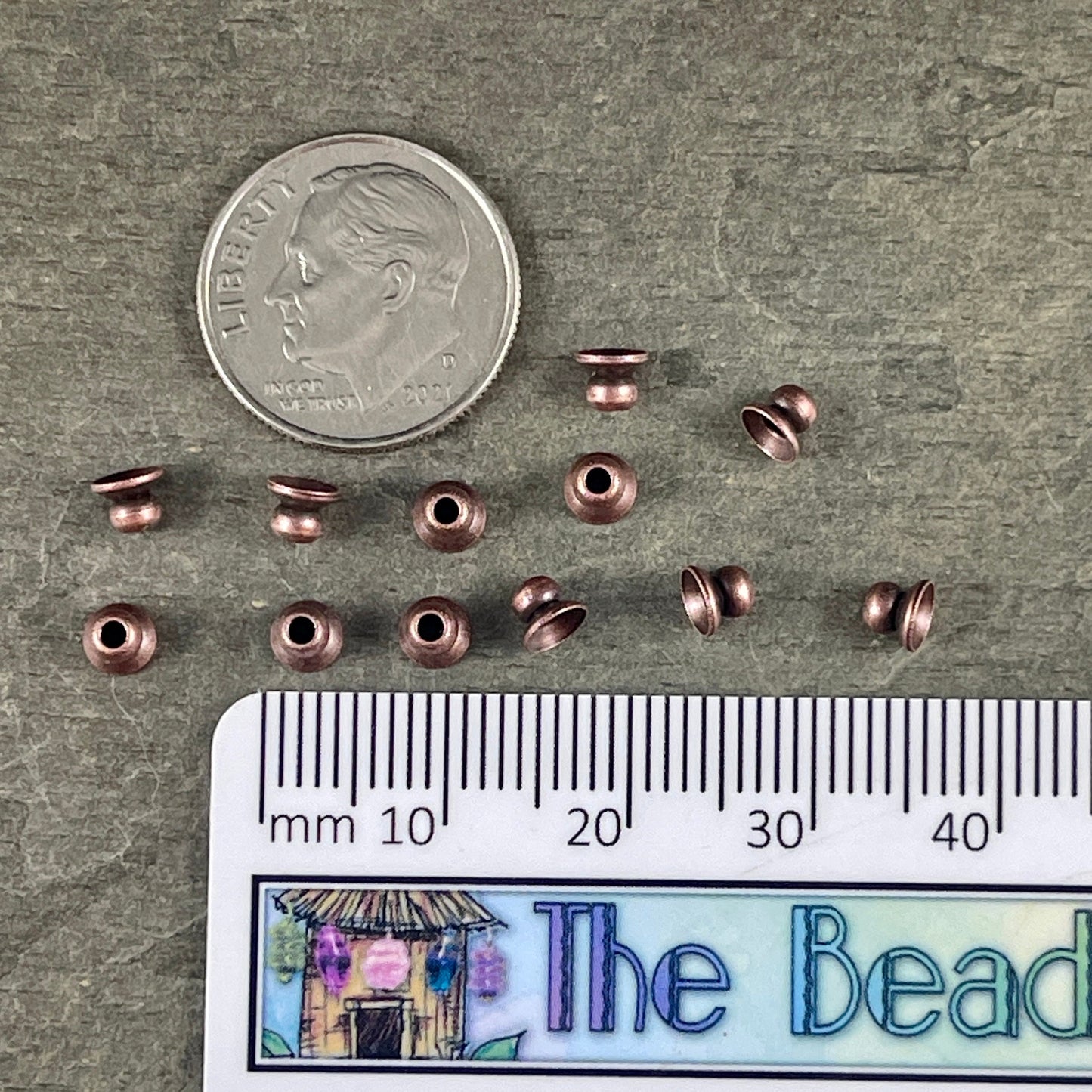 Copper Bead Caps, 4mm Knob Bead Caps, Small Copper Bead Caps, 4mm Bead Caps, Antiqued Copper Bead Caps (VJS-A53A) *
