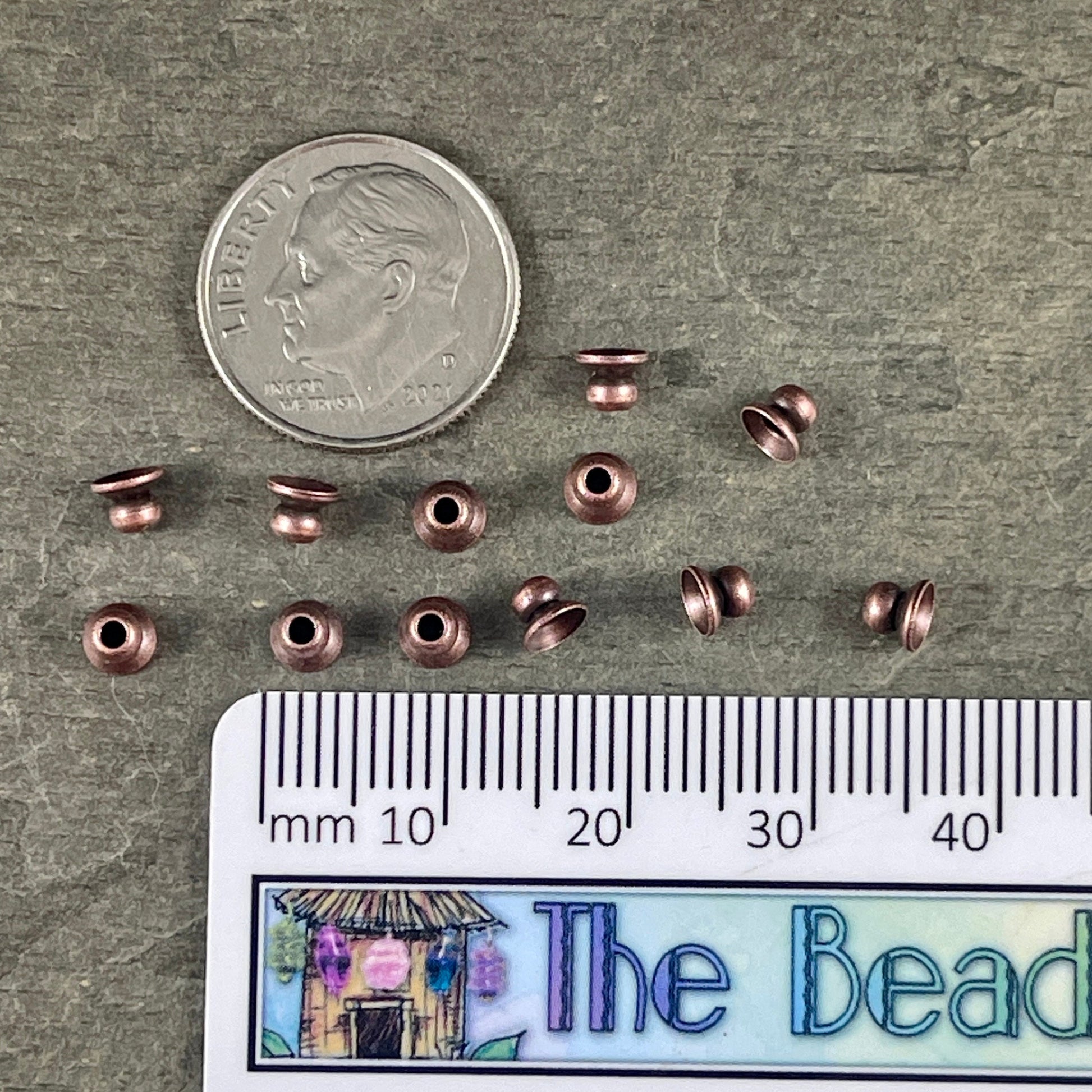 Copper Bead Caps, 4mm Knob Bead Caps, Small Copper Bead Caps, 4mm Bead Caps, Antiqued Copper Bead Caps (VJS-A53A) *