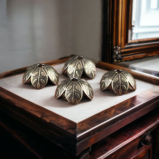 Oxidized Brass 8mm Petal Bead Caps, Brass Leaf Embossed Floral Bead Caps (BC-7903)