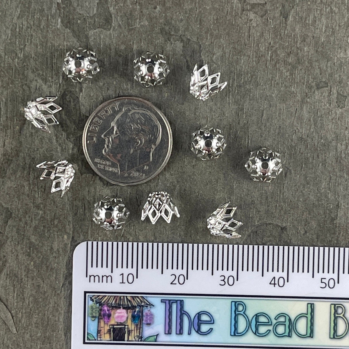 7x5mm Filigree Basket Shape Bead Caps Silver Plated Brass, for Teardrop or Tapered Beads (BC-4920) * Qty. 50