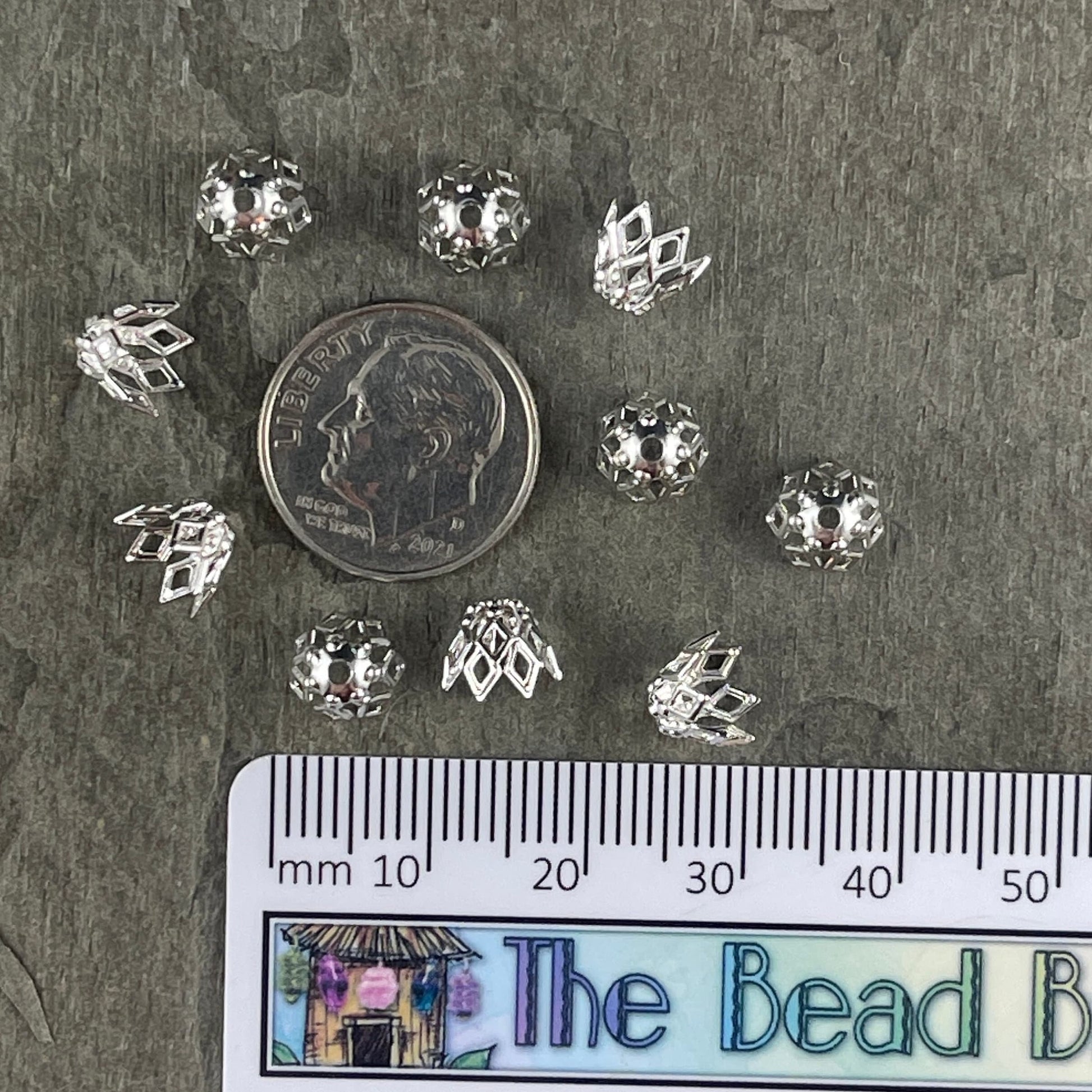 7x5mm Silver Plated Brass Bead Caps, Filigree Basket Shape Bead Caps for Teardrop or Tapered Beads (BC-4920) * Qty. 36