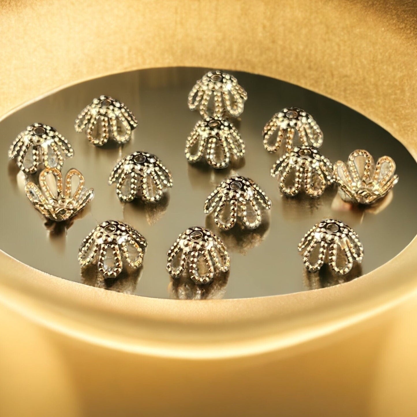 Open Petal Cone Shape Bead Caps 6-Petal Filigree Bead Caps for Teardrop Beads ~ 7x4mm Gold Plated Brass Bead Caps (BC-5571) * Qty. 50