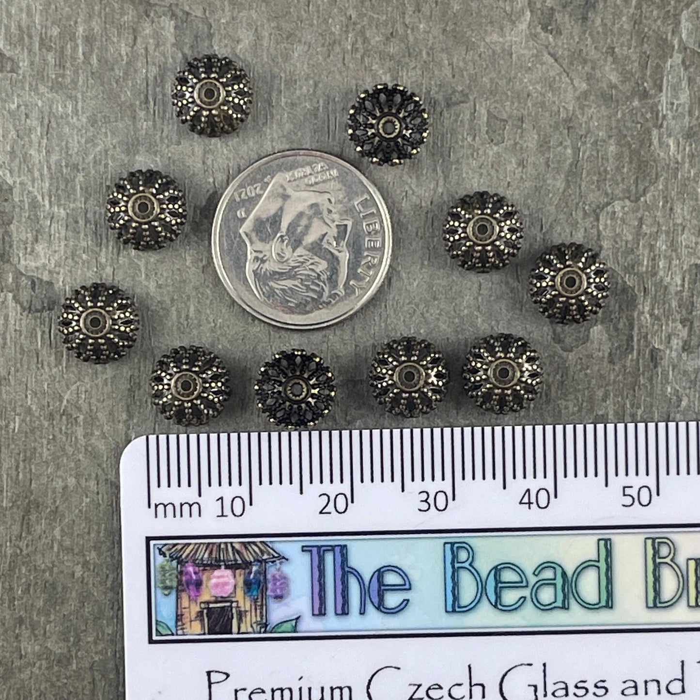 8mm Filigree Bead Caps, Antiqued Brass (BC-5609) * Qty. 20