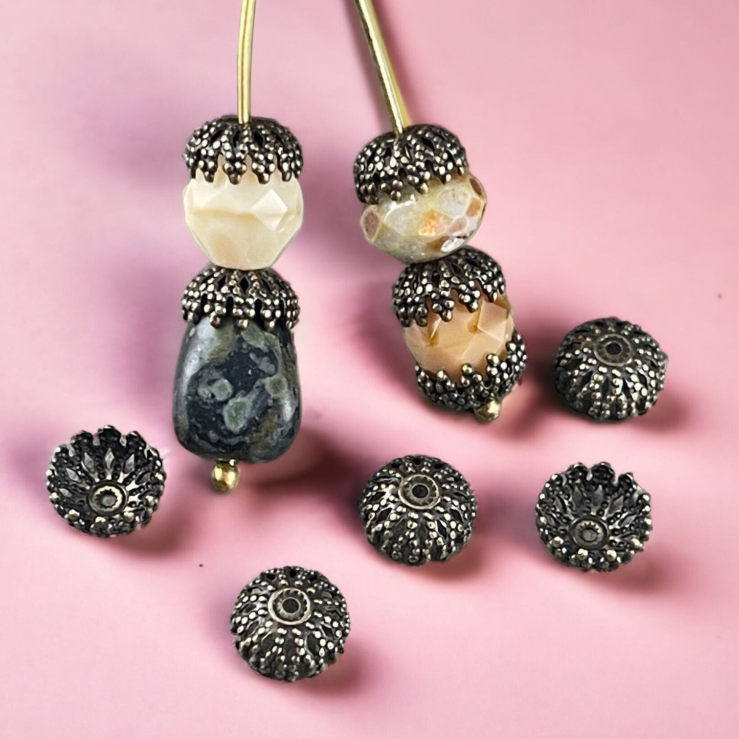 8mm Filigree Bead Caps, Antiqued Brass (BC-5609) * Qty. 20
