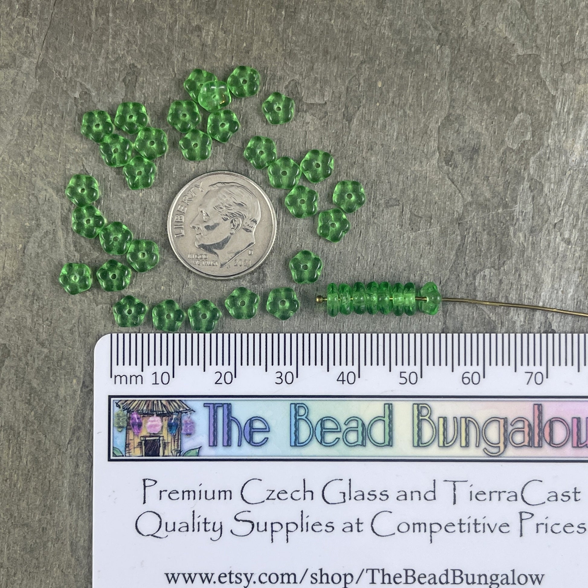 Czech Beads - Bright Green 5mm Forget Me Not Daisy Spacers (FMN/RJ-2173) * Qty. 100