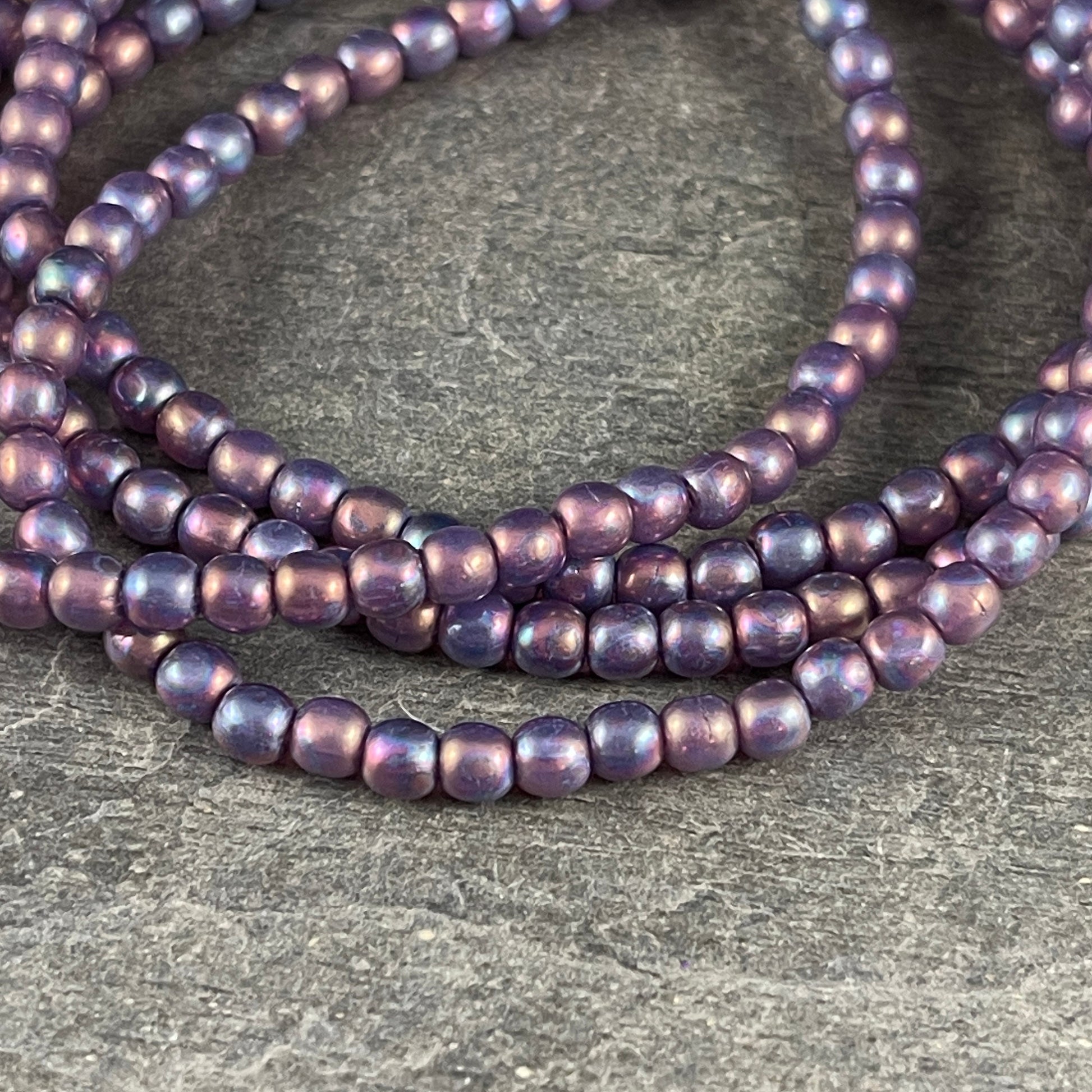 4mm Round Druk Beads ~ Purple with Mother of Pearl Finish Glass Beads ~ Opalescent Purple Czech Beads (D4/N-012) * Qty 50