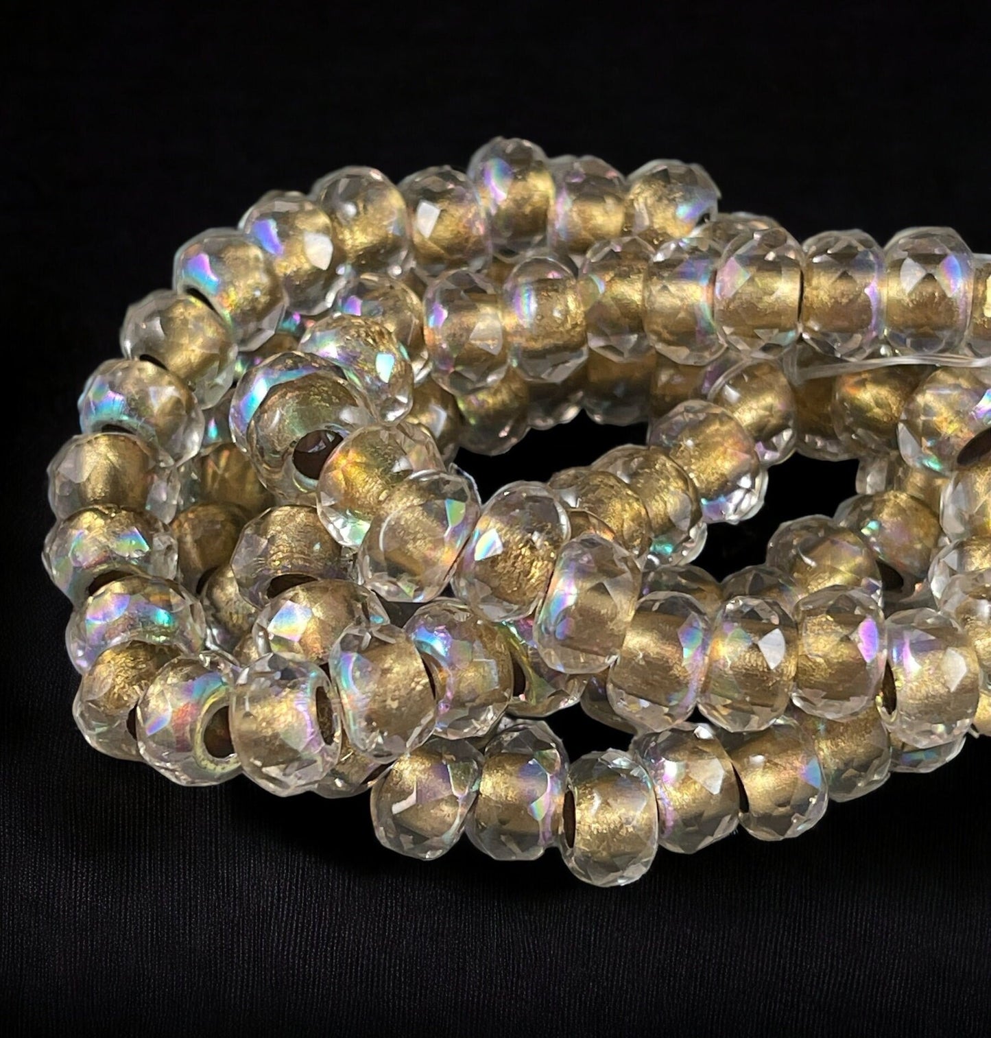 Czech Beads - 9x6mm Rondelle with 3.5mm hole, Transparent with Gold Core and AB Finish (ROL/N-1831) * 25 Beads