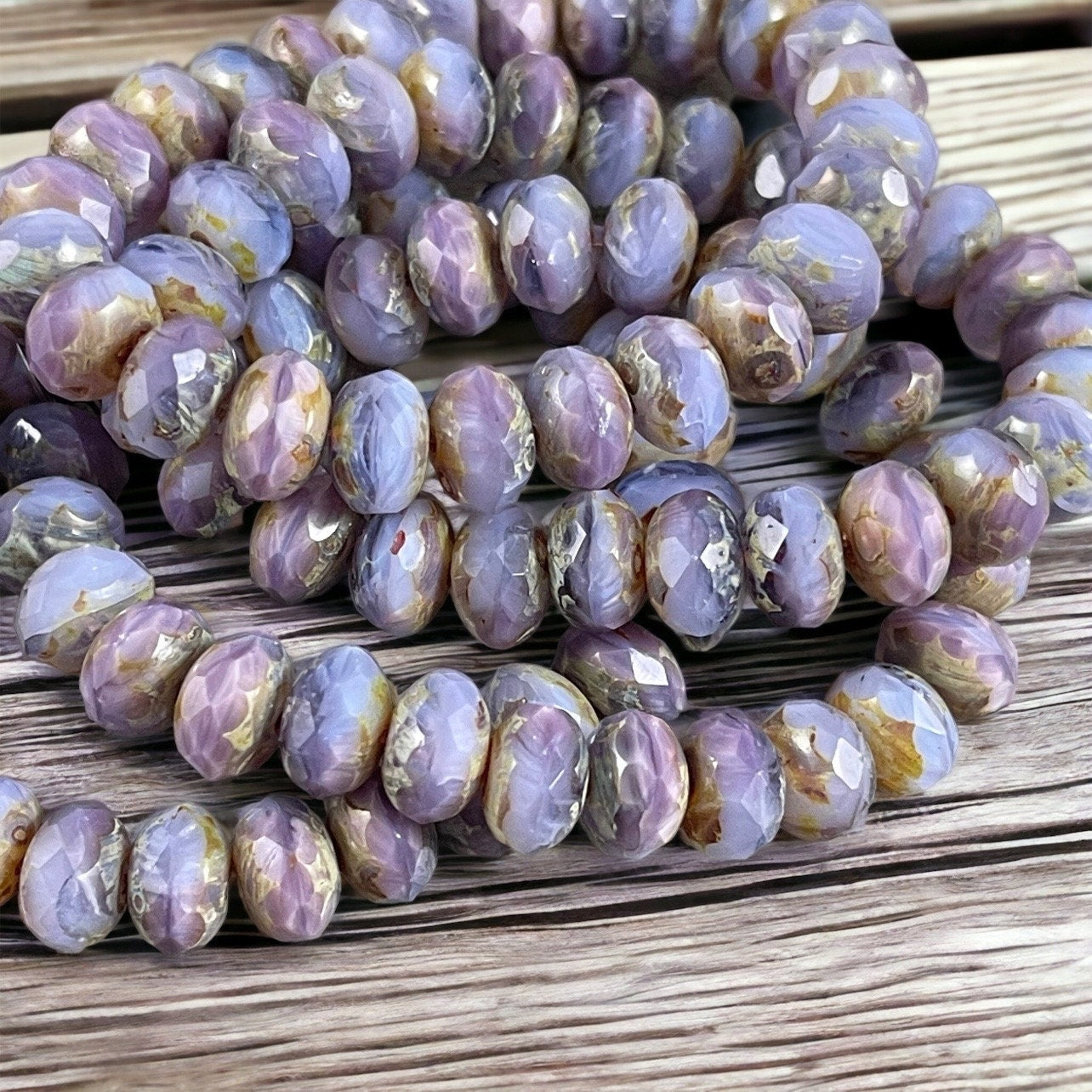 Purple Picasso Czech Glass Beads, 8x6mm Rondelle, Light Purple Lilac Picasso Beads (R8/RJ-2749) * Qty. 25