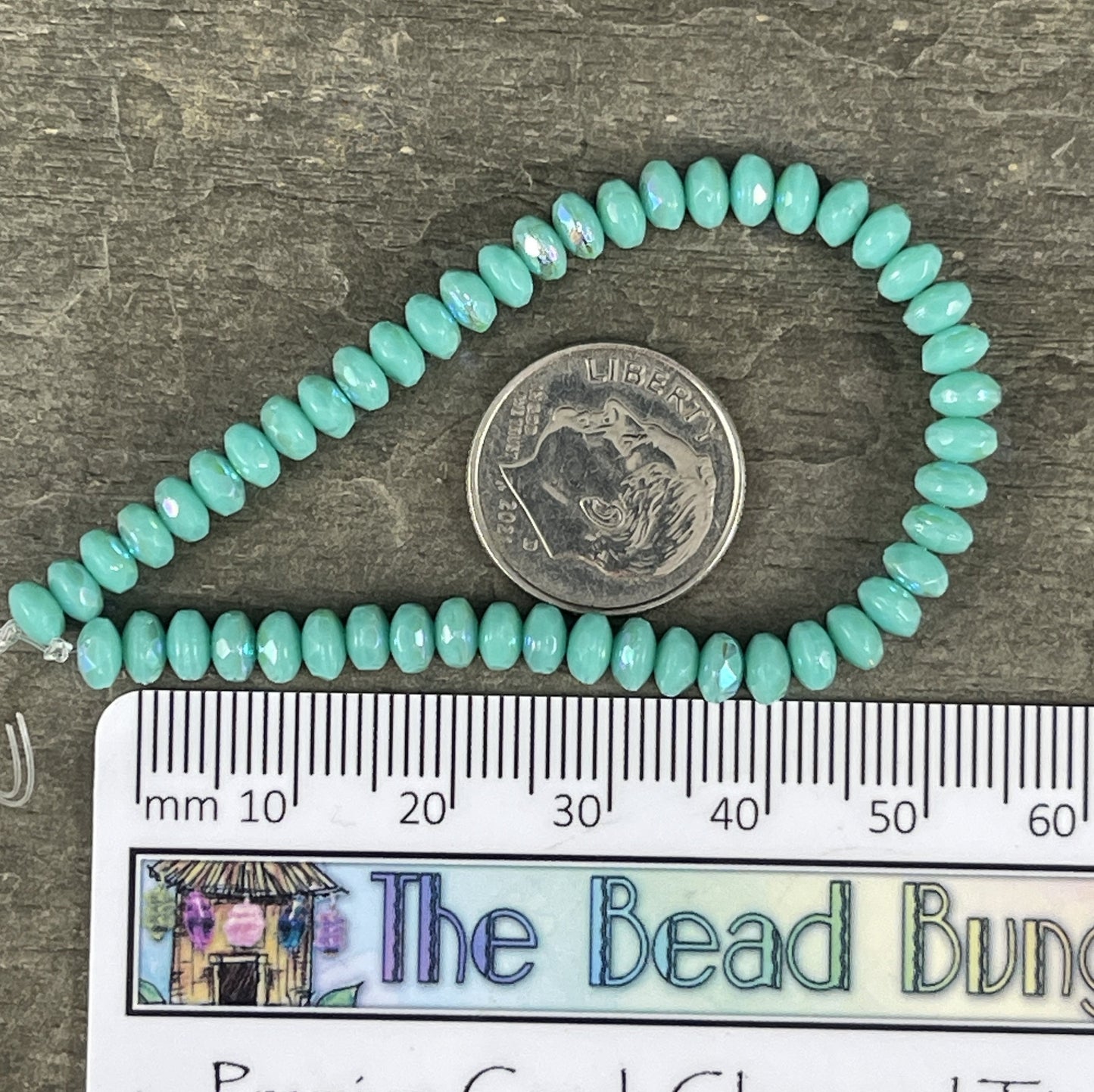 Czech Glass Beads - 4x2.5mm Faceted Turquoise Rondelles, Opaque Light Turquoise with AB (RON3/N-1715) * Qty. 50