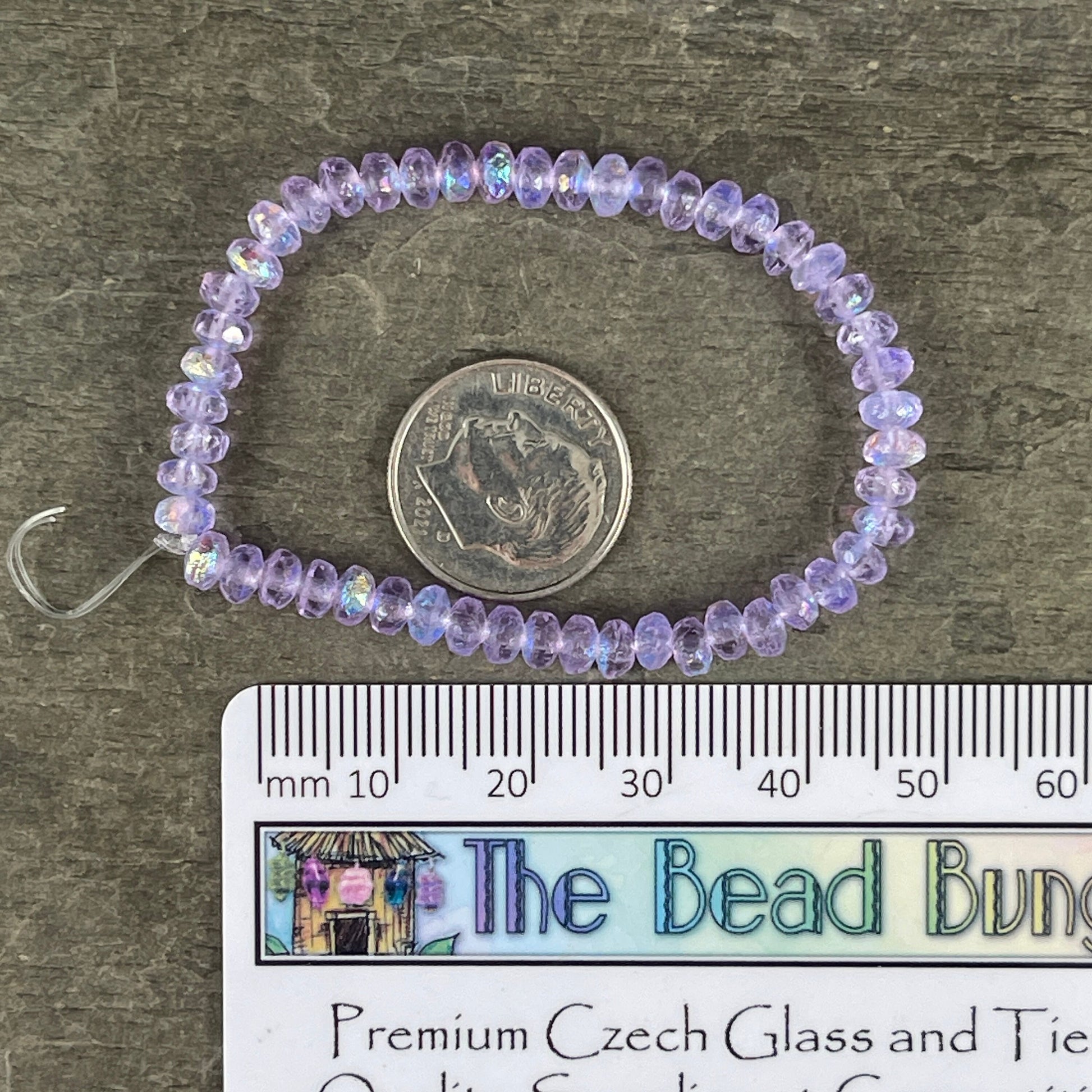 Faceted Lilac Czech Glass Rondelles ~ Transparent Etched Thistle with AB Finish ~ 4x2.5mm Purple Spacer Beads (RON3/N-0544) * Qty. 50