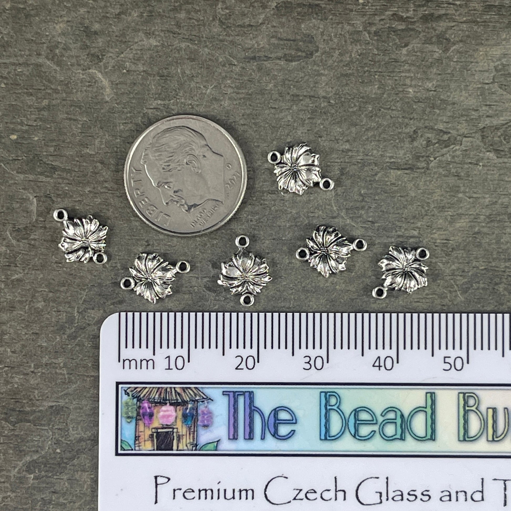 Small Flower Theme Link ~ Oxidized Silver Link for Jewelry ~ Detailed 11x8mm Silver Flower Link (VJS/G22) * Qty. 4