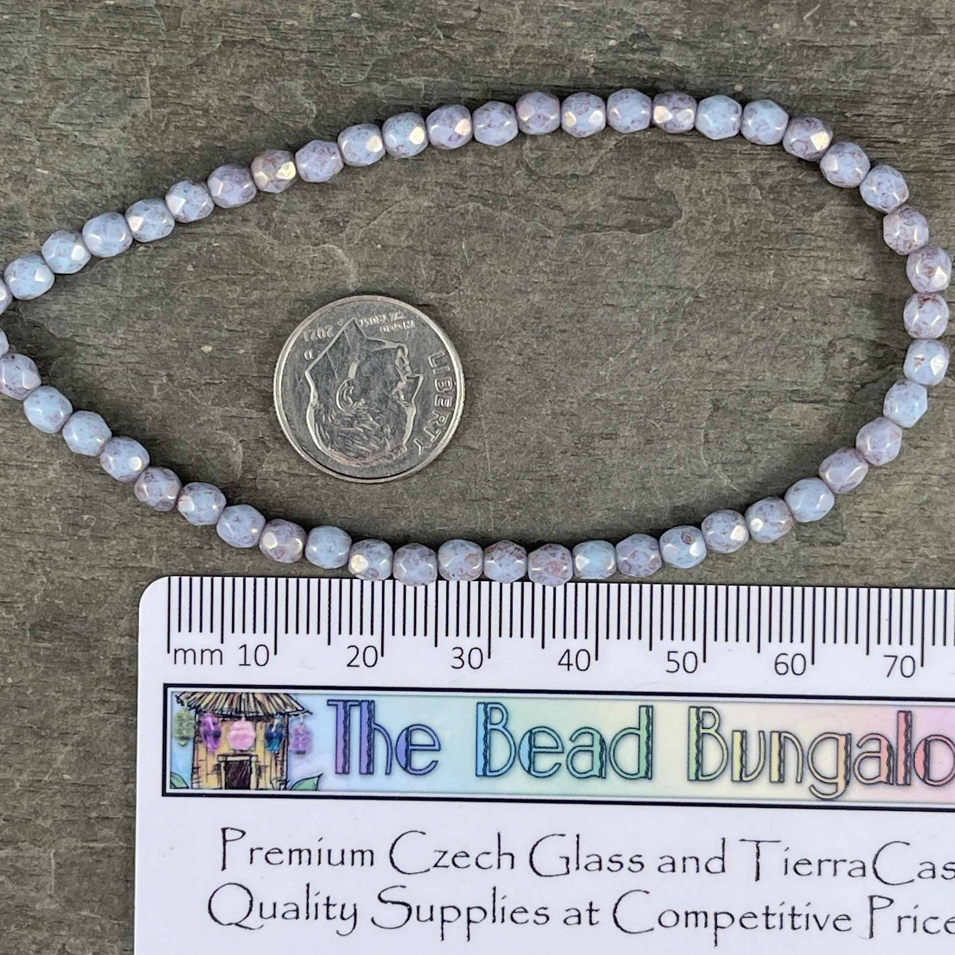 4mm Thistle Picasso Faceted Round Beads ~ Light Opaque Purple Glass with Marbled Lavender Picasso (FP4/N-084) * Qty 50