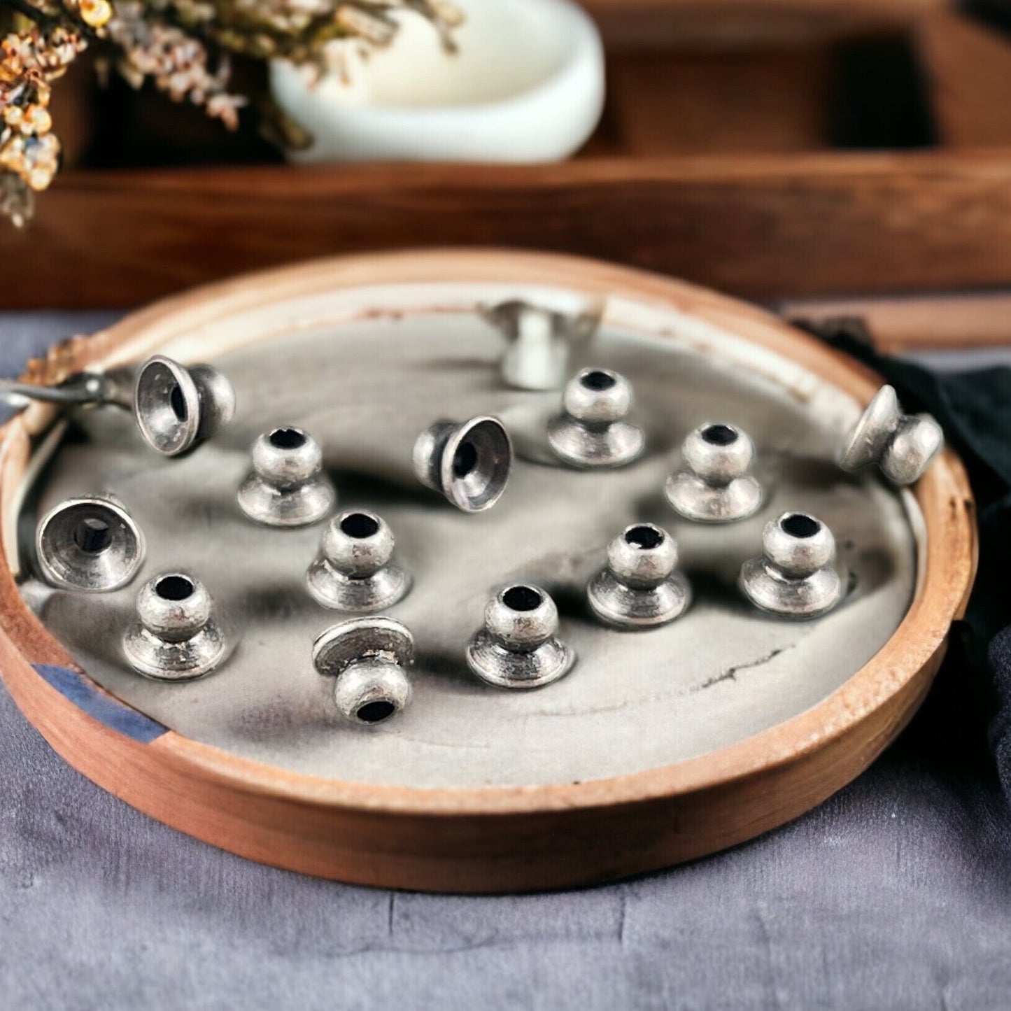 4mm Knob Bead Caps, Oxidized Silver Plated Brass (VJS-R399) * Choose Qty. in Options