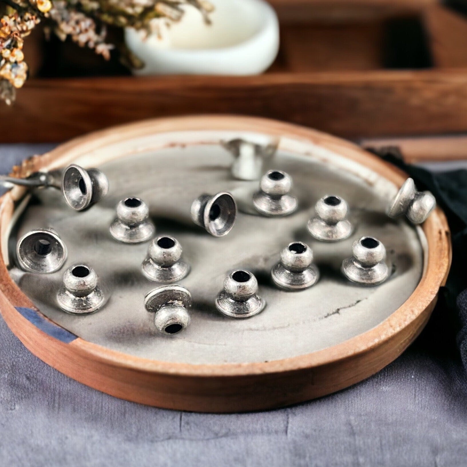 4mm Knob Bead Caps, Oxidized Silver Plated Brass (VJS-R399) * Choose Qty. in Options
