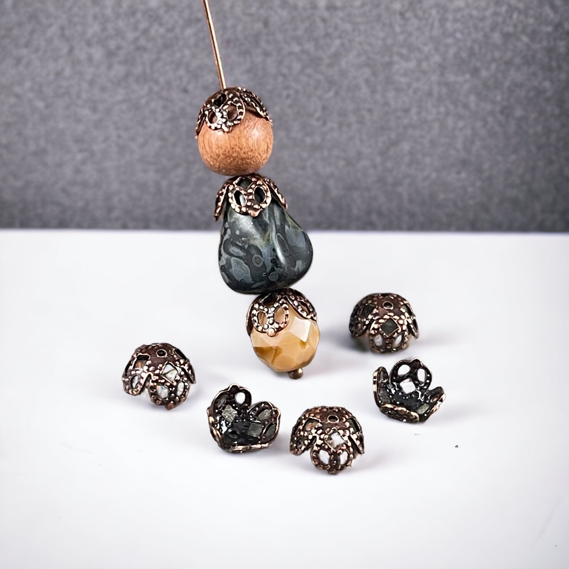 8mm Antiqued Copper Victorian Style Filigree Bead Caps, Bendable Antiqued Copper Plated Brass (VJS/C105C) * Qty. 10