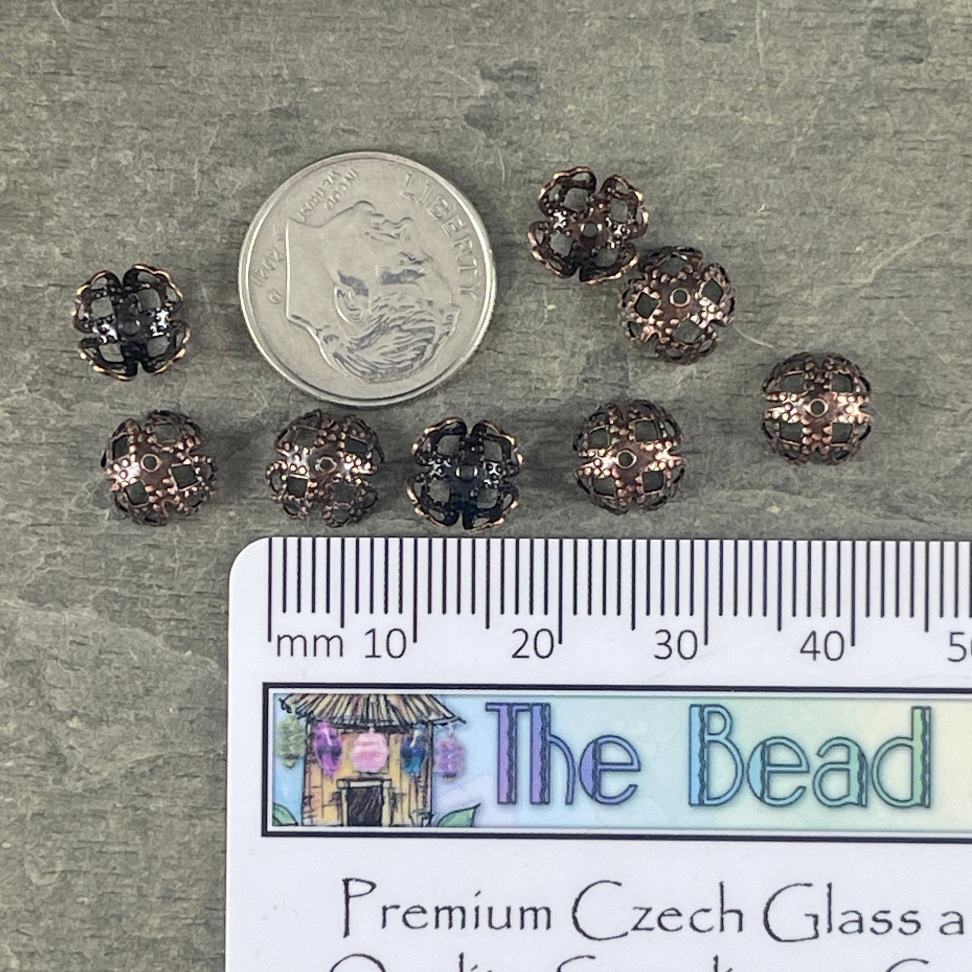 8mm Antiqued Copper Victorian Style Filigree Bead Caps, Bendable Antiqued Copper Plated Brass (VJS/C105C) * Qty. 10