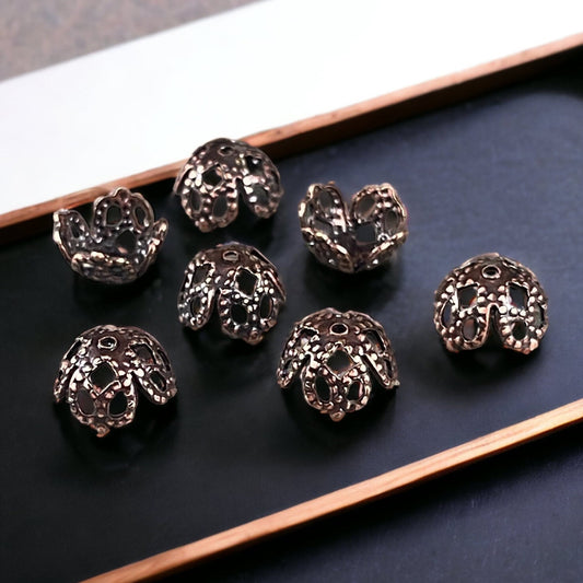8mm Antiqued Copper Victorian Style Filigree Bead Caps, Bendable Antiqued Copper Plated Brass (VJS/C105C) * Qty. 10