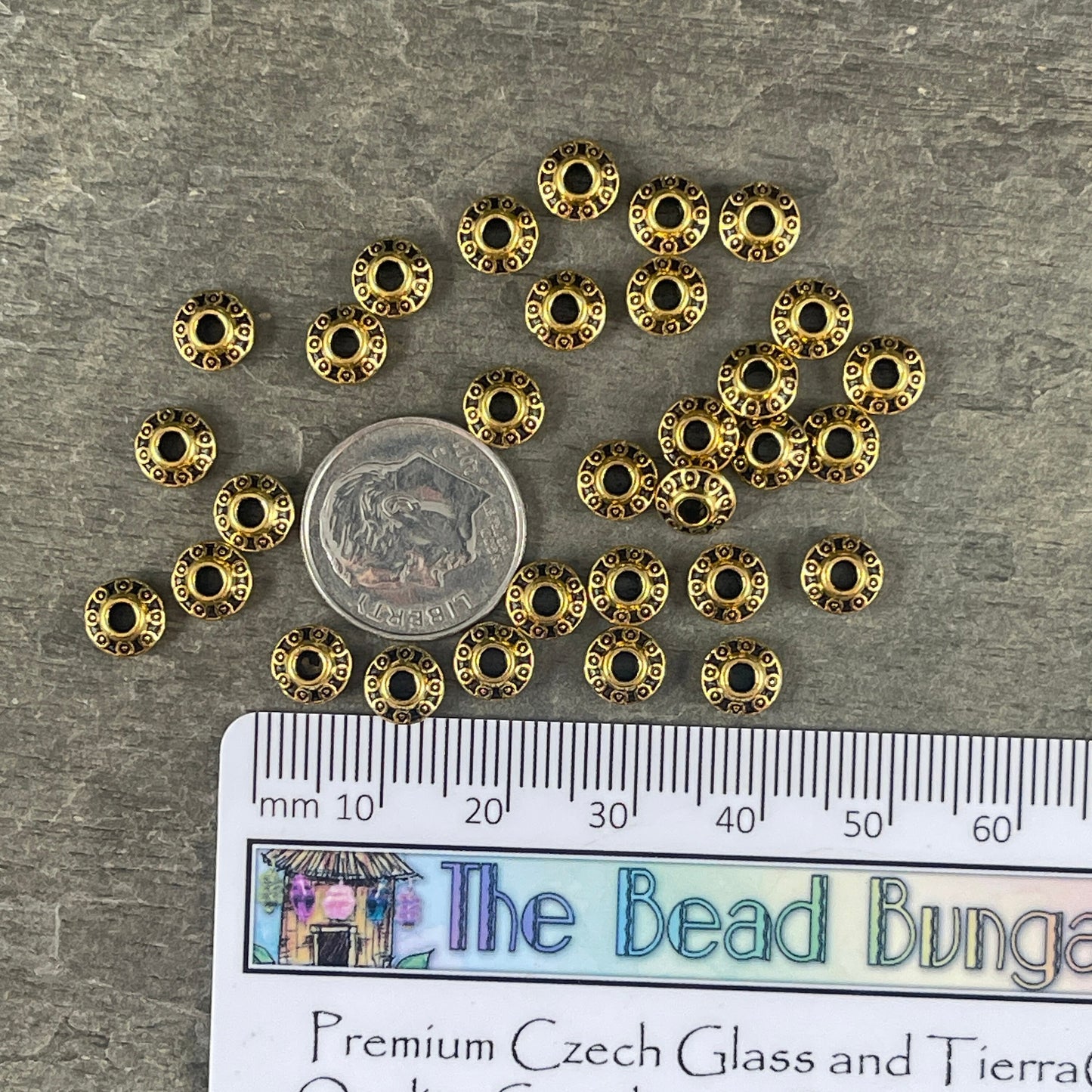 Antiqued Gold Bicone Spacer - 6x3mm Gold Saucer Bead (0725Y-G) * 100 Beads