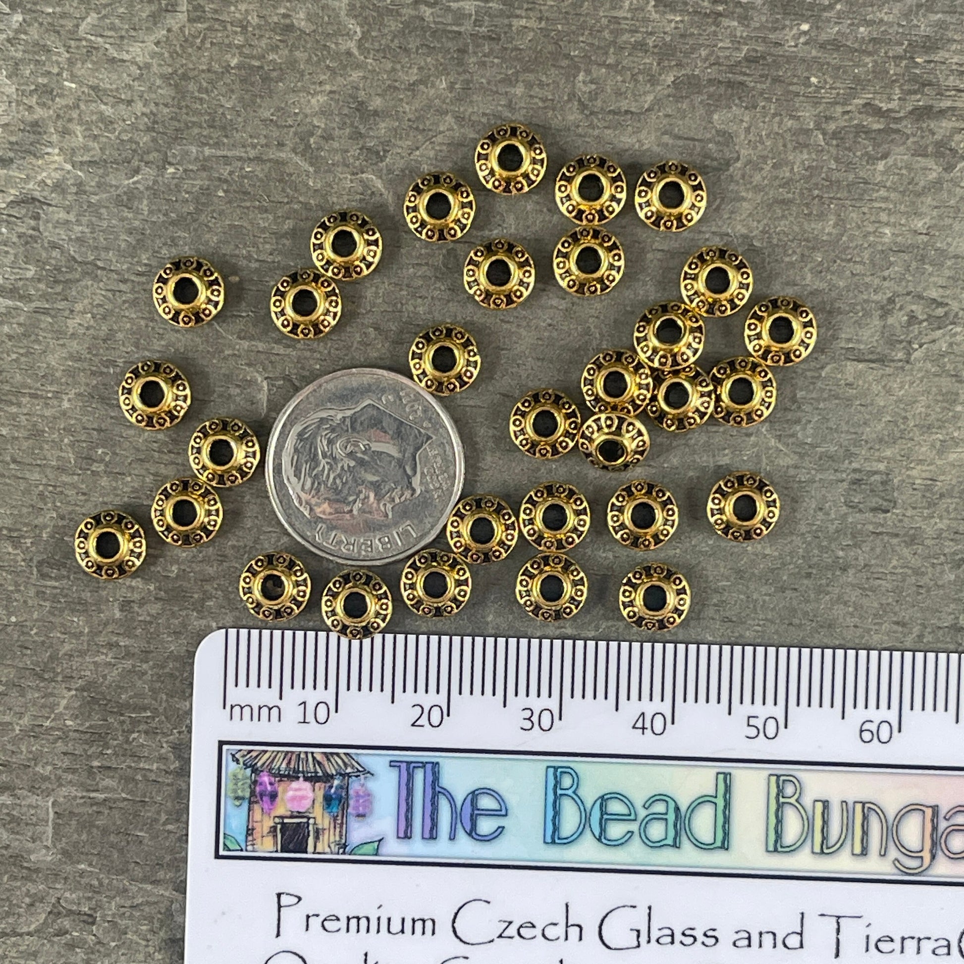 Antiqued Gold Bicone Spacer - 6x3mm Gold Saucer Bead (0725Y-G) * 100 Beads