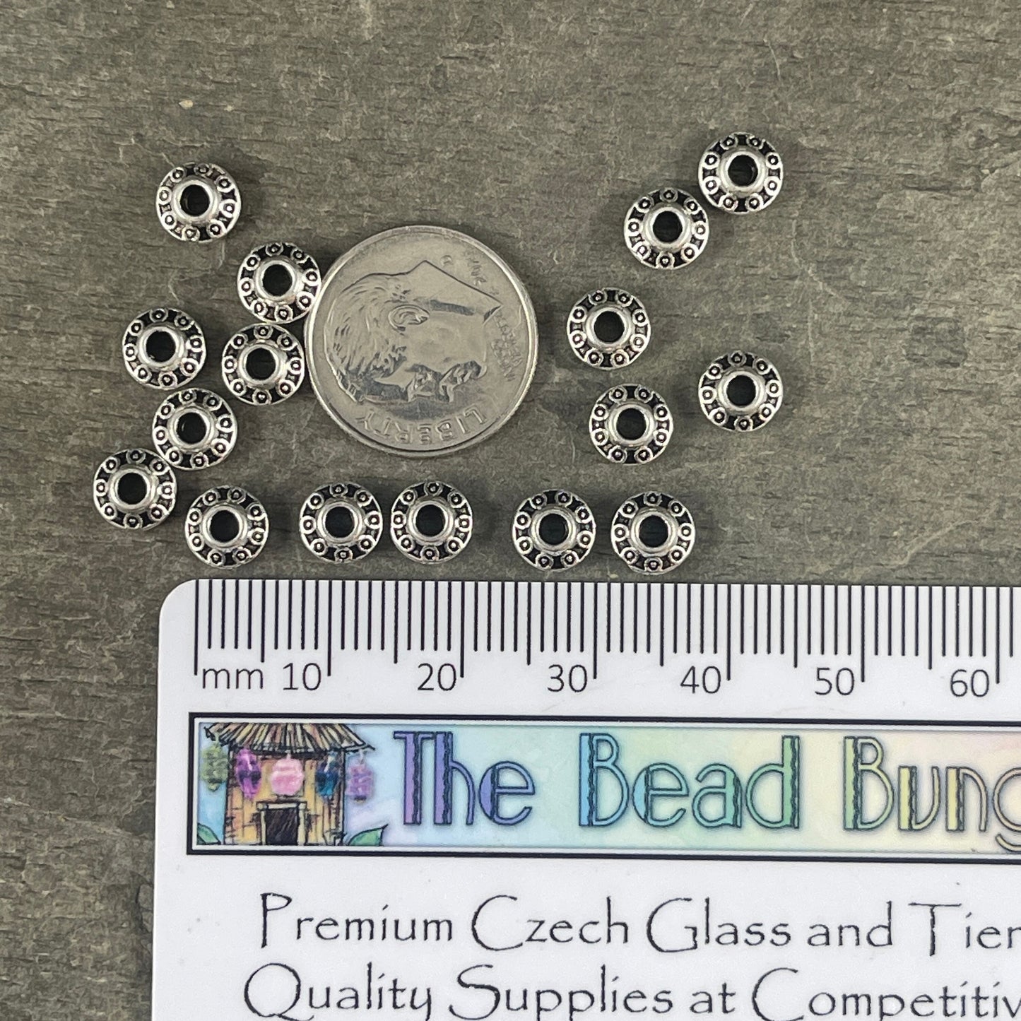 Antiqued Silver Bicone Spacer - 6x3mm Saucer Beads (0725Y-S) * Qty. 100