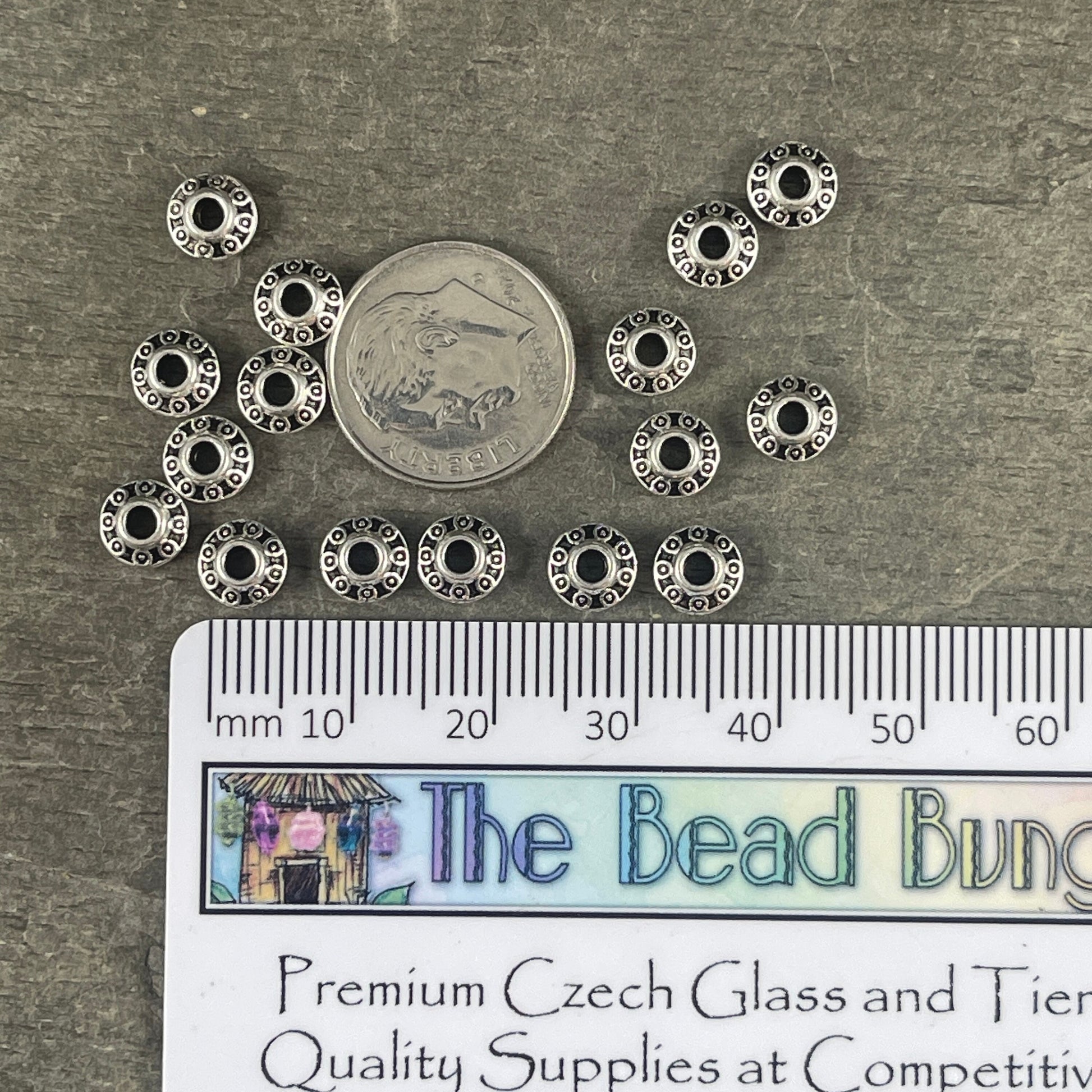 Antiqued Silver Bicone Spacer - 6x3mm Saucer Beads (0725Y-S) * Qty. 100