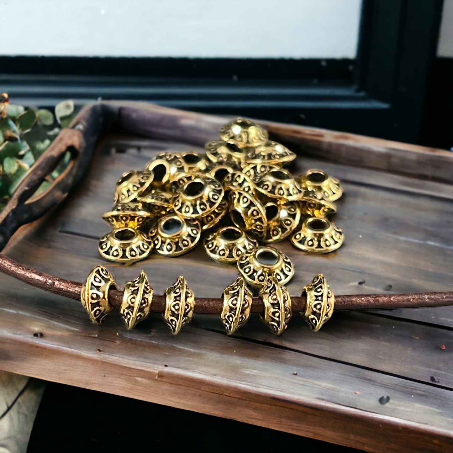 Antiqued Gold Bicone Spacer - 6x3mm Gold Saucer Bead (0725Y-G) * 100 Beads