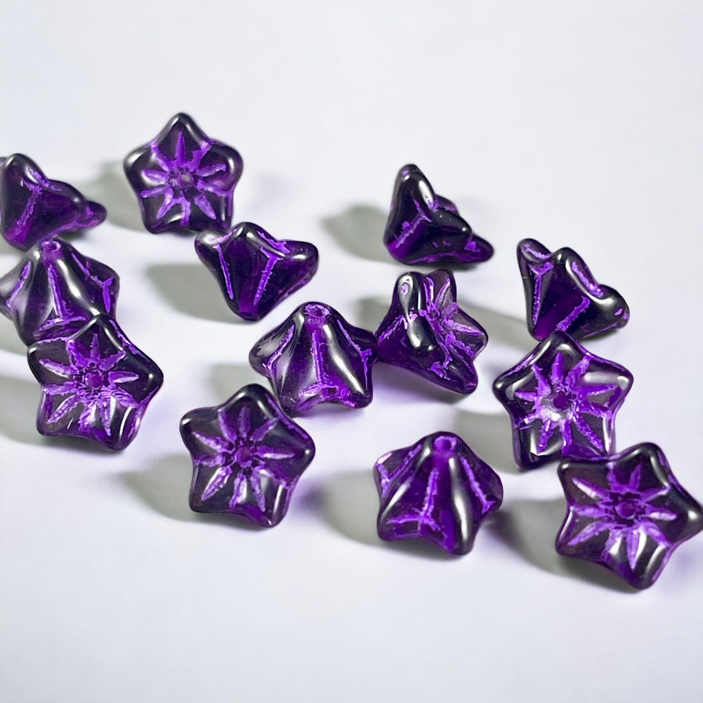 Czech Glass Beads - 6x9mm Bell Flower, Dark Purple with Lavender Wash (BF/N-0841) * Qty. 25
