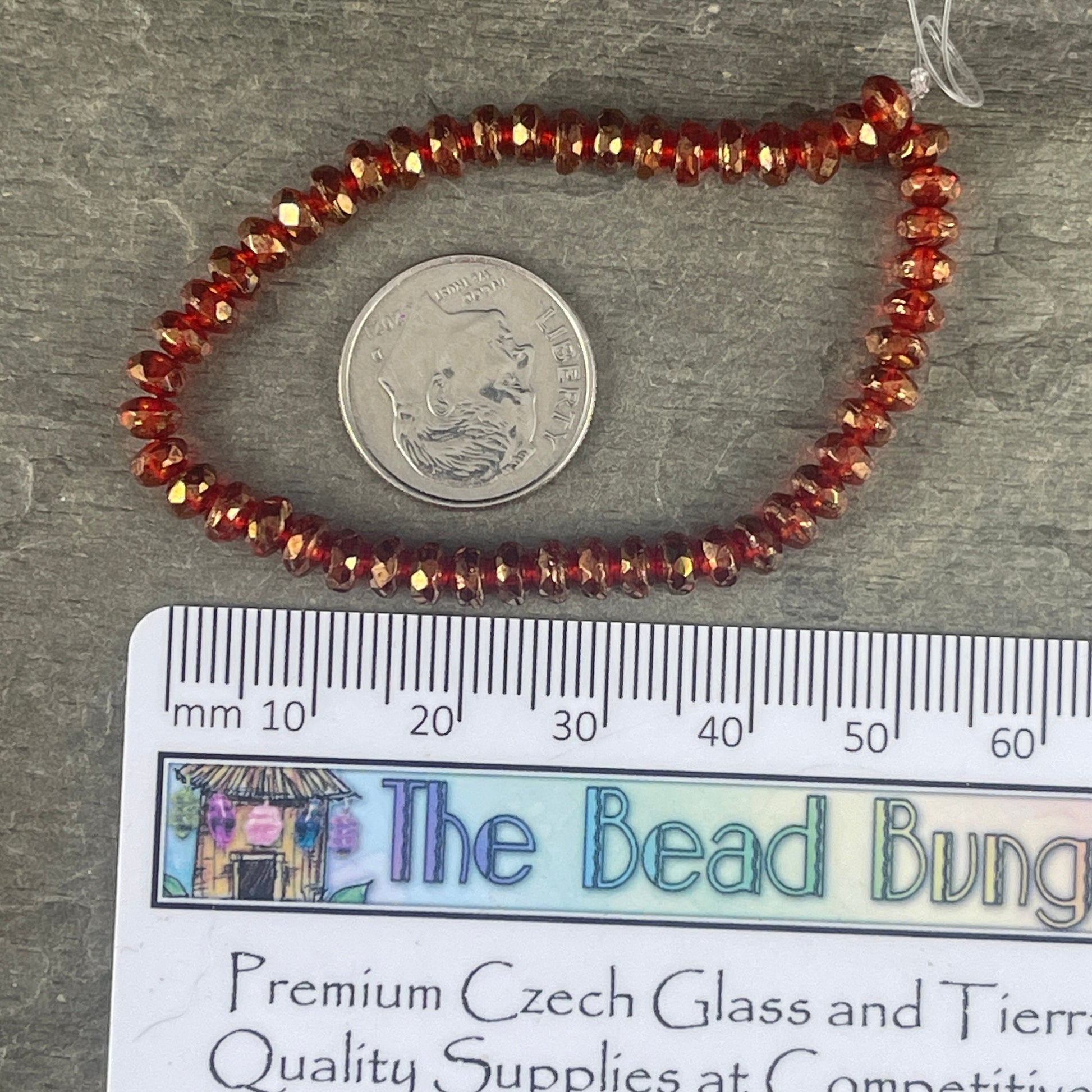Czech Glass Beads - 4x2.5mm Faceted Ruby Red Rondelles, Transparent Red with Golden Luster (RON3/N-0681) * Qty. 50