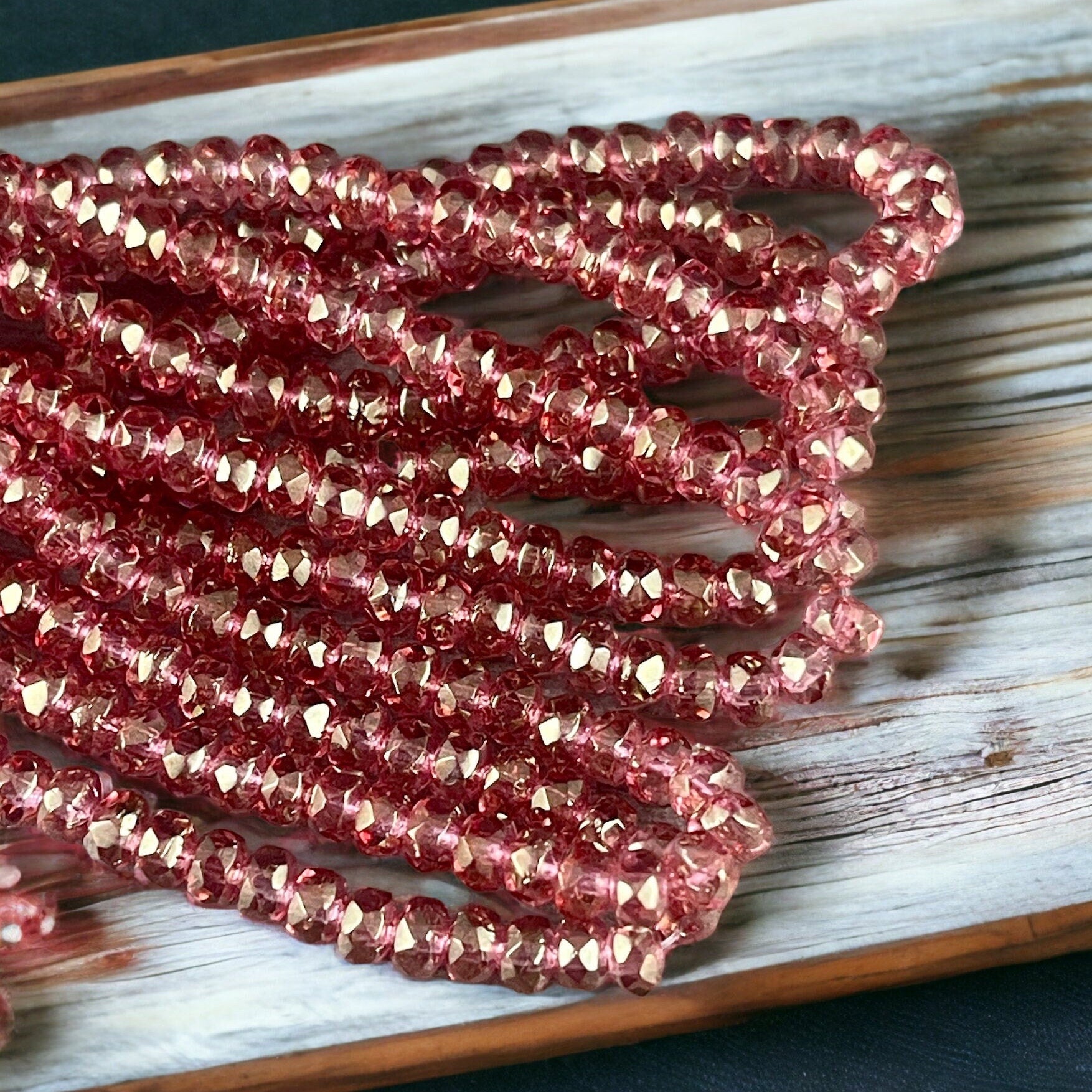 Czech Beads - 4x2.5mm Faceted Rondelles, Transparent Fuchsia with Golden Luster (RON3/N-1283) * 50 Beads